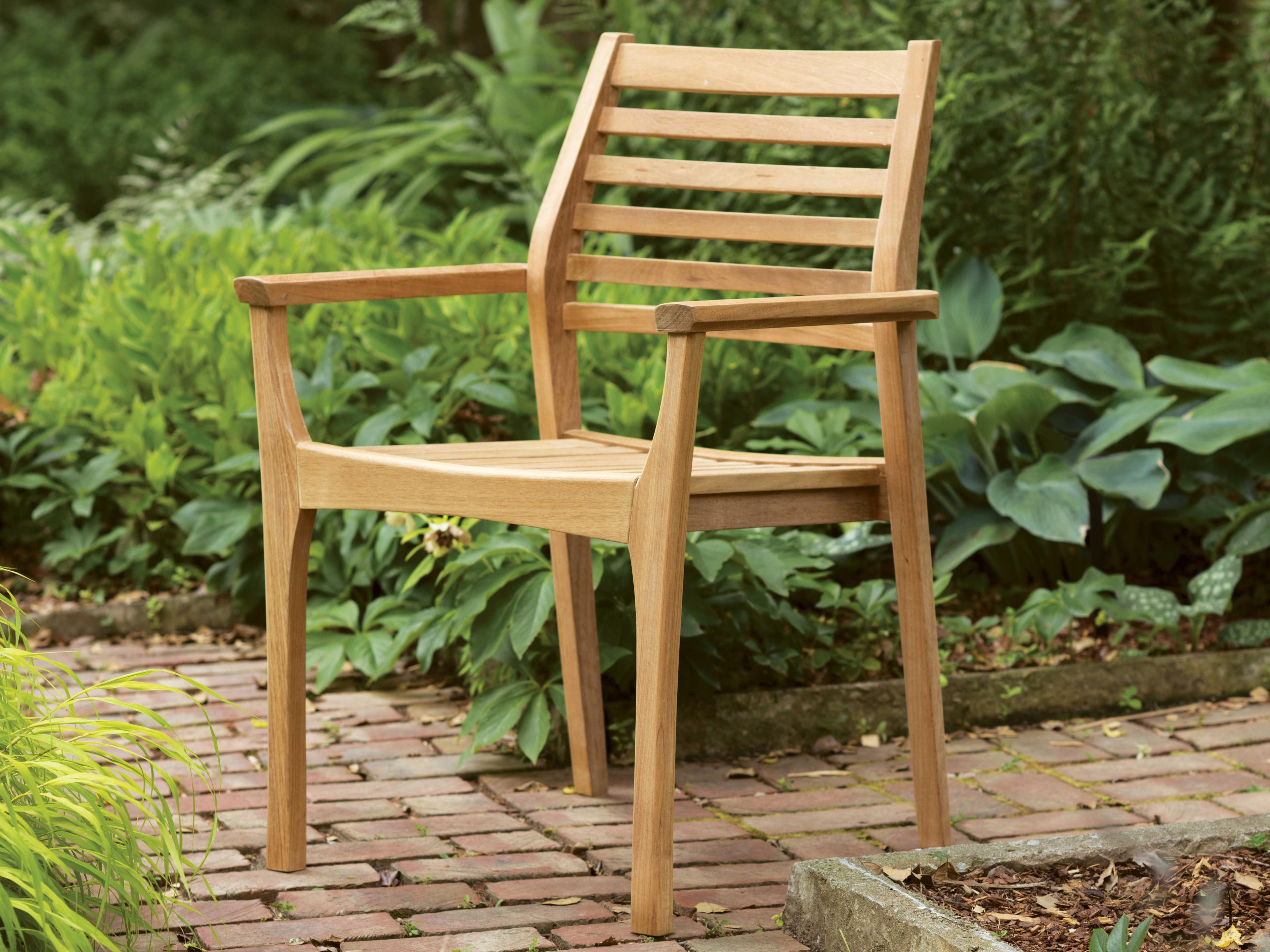 Oxford Garden Mera Teak Natural Stackable Outdoor Patio Dining Arm Chair Set of 4