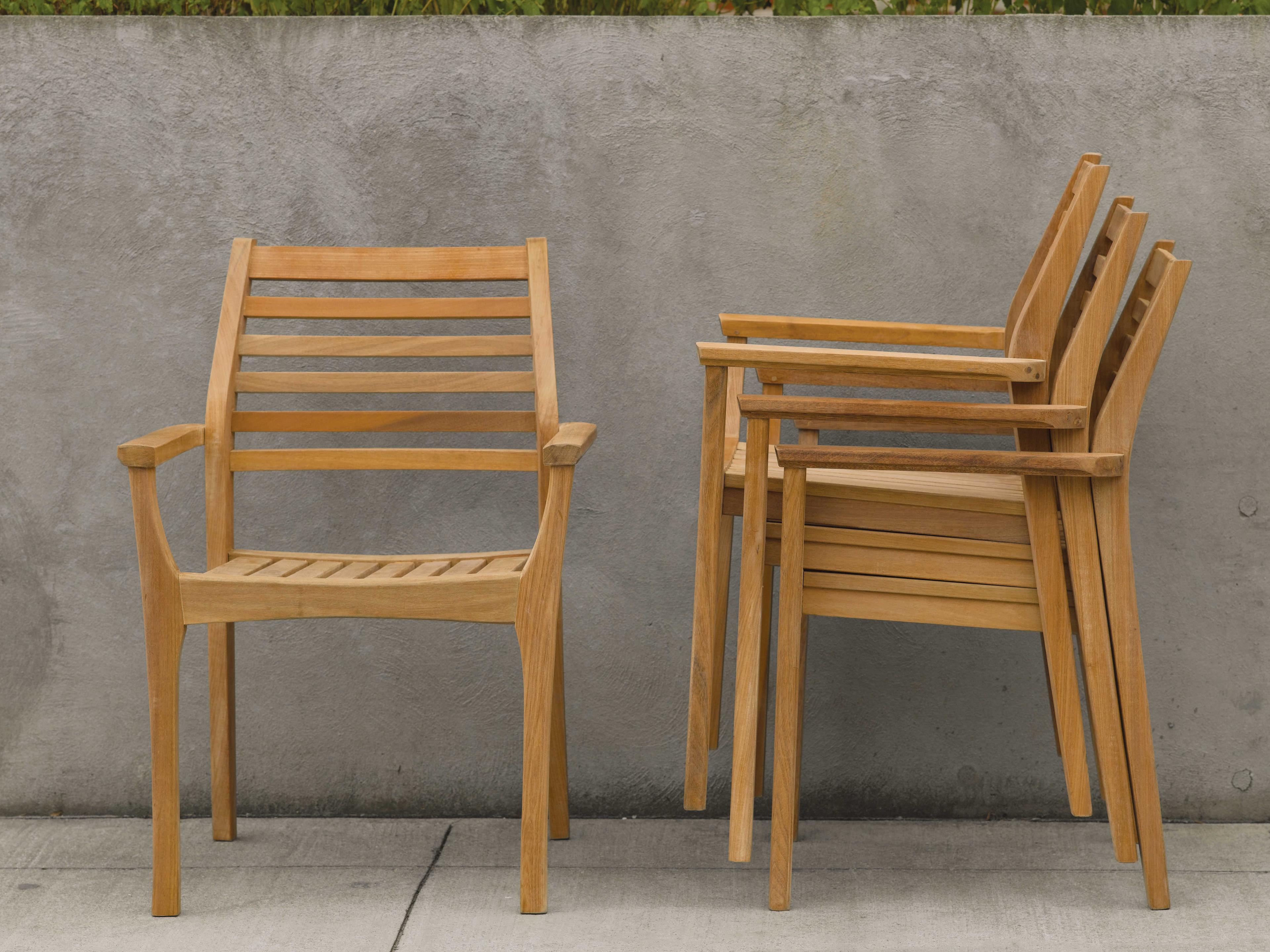 Oxford Garden Mera Teak Natural Stackable Outdoor Patio Dining Arm Chair Set of 4