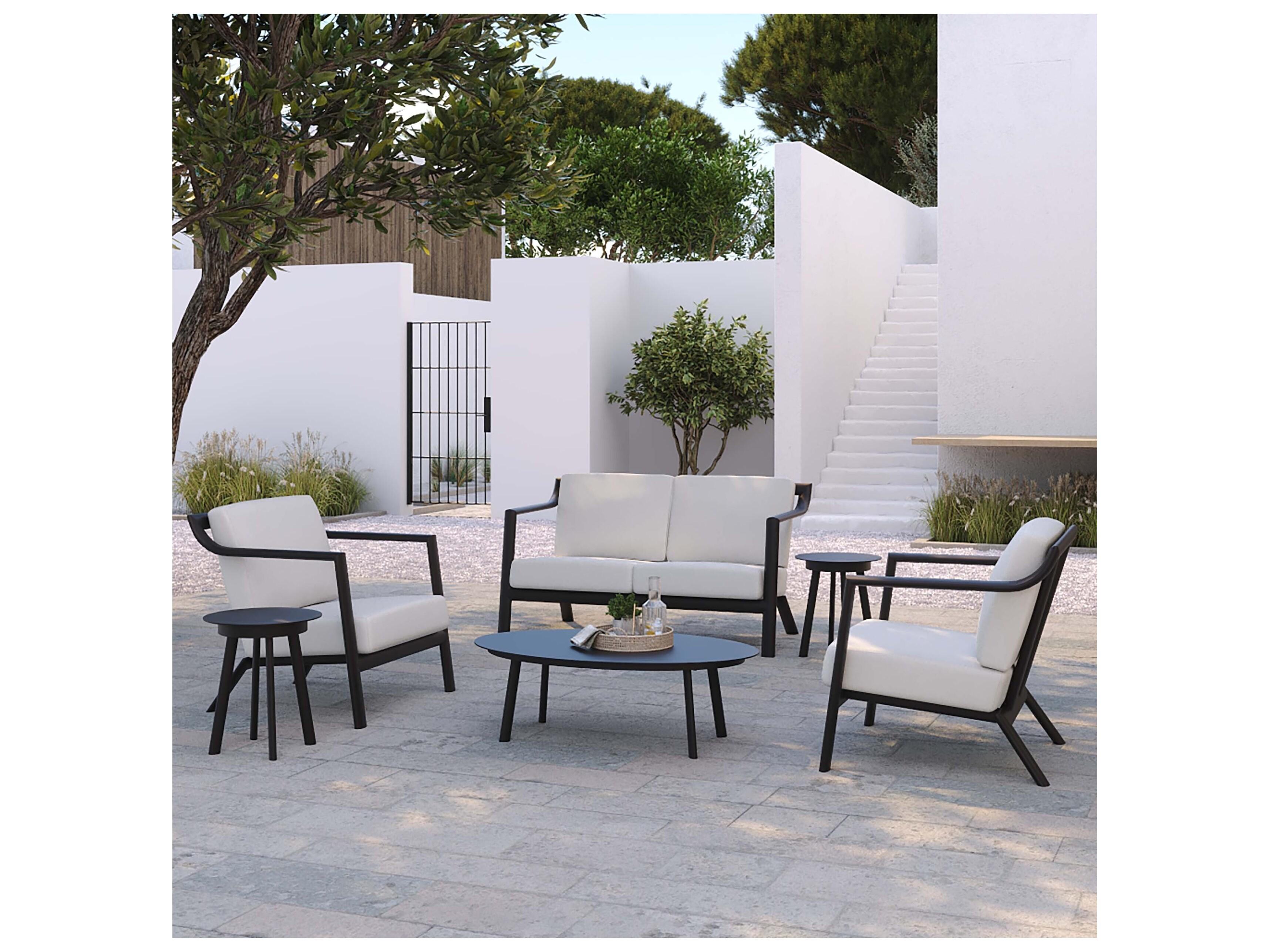 Oxford Garden Markoe Aluminum Carbon Outdoor Patio Lounge Chair with Sunbrella Bliss Linen Cushions