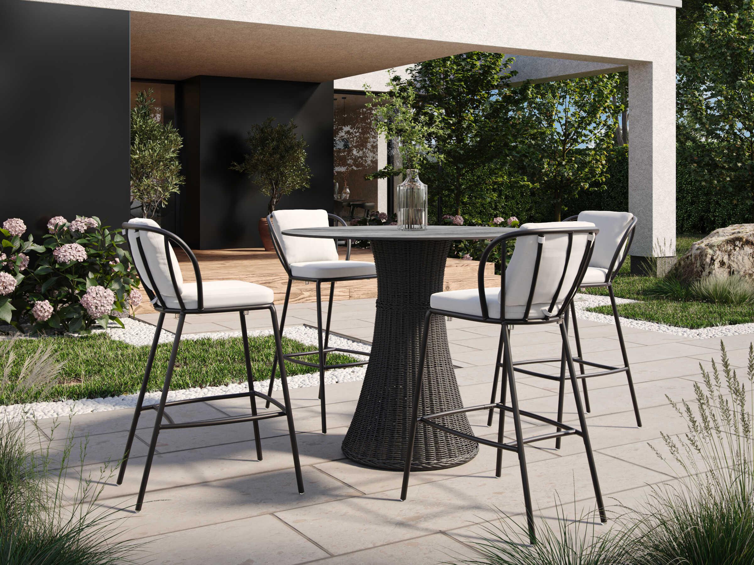 Oxford Garden Malti Aluminum Carbon Stackable Patio Bar Stool with Bliss Linen Cushion Set of 2