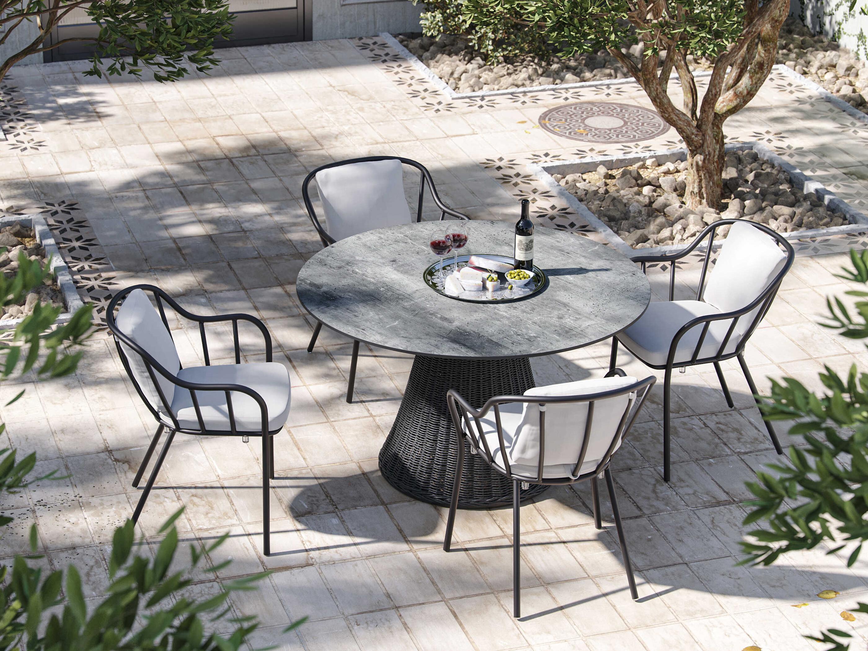 Oxford Garden Malti Aluminum Carbon Stackable Outdoor Patio Dining Arm Chair with Bliss Linen Cushion Set of 2