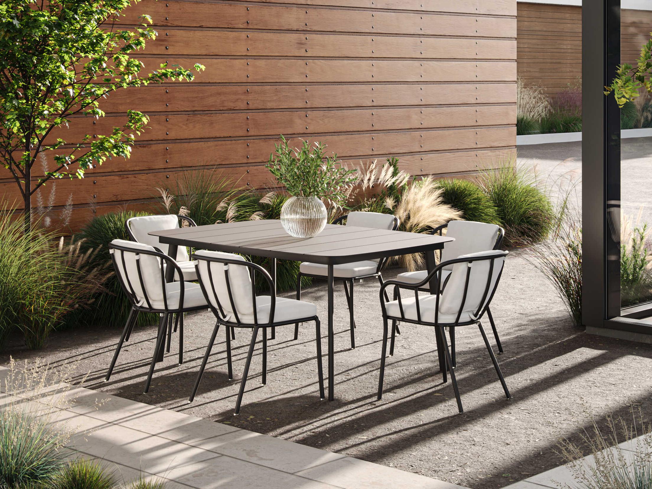 Oxford Garden Malti Aluminum Carbon Stackable Patio Dining Arm Chair with Bliss Linen Cushion Set of 4