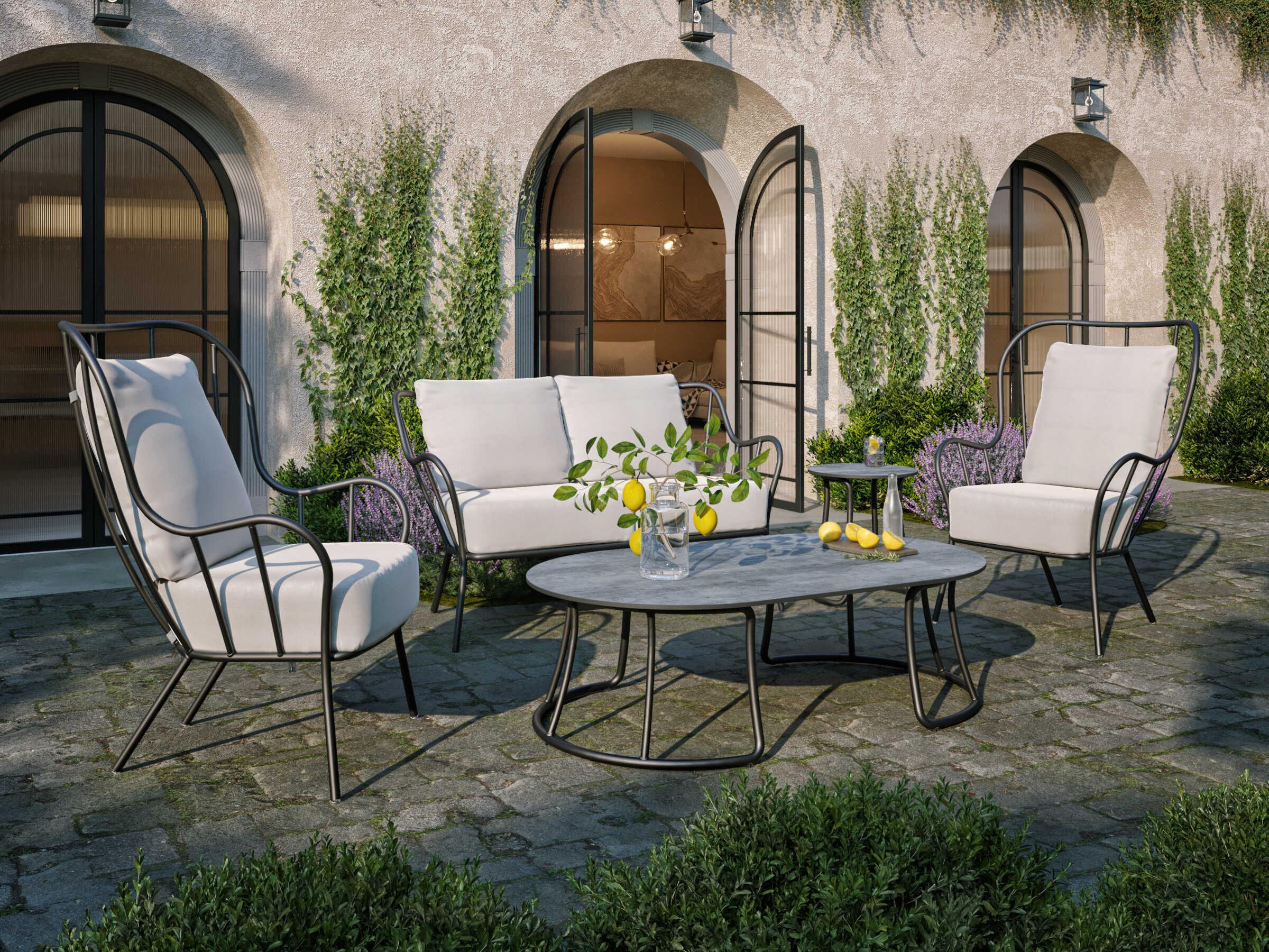 Oxford Garden Malti Aluminum Carbon Round HPL Top Patio End Table