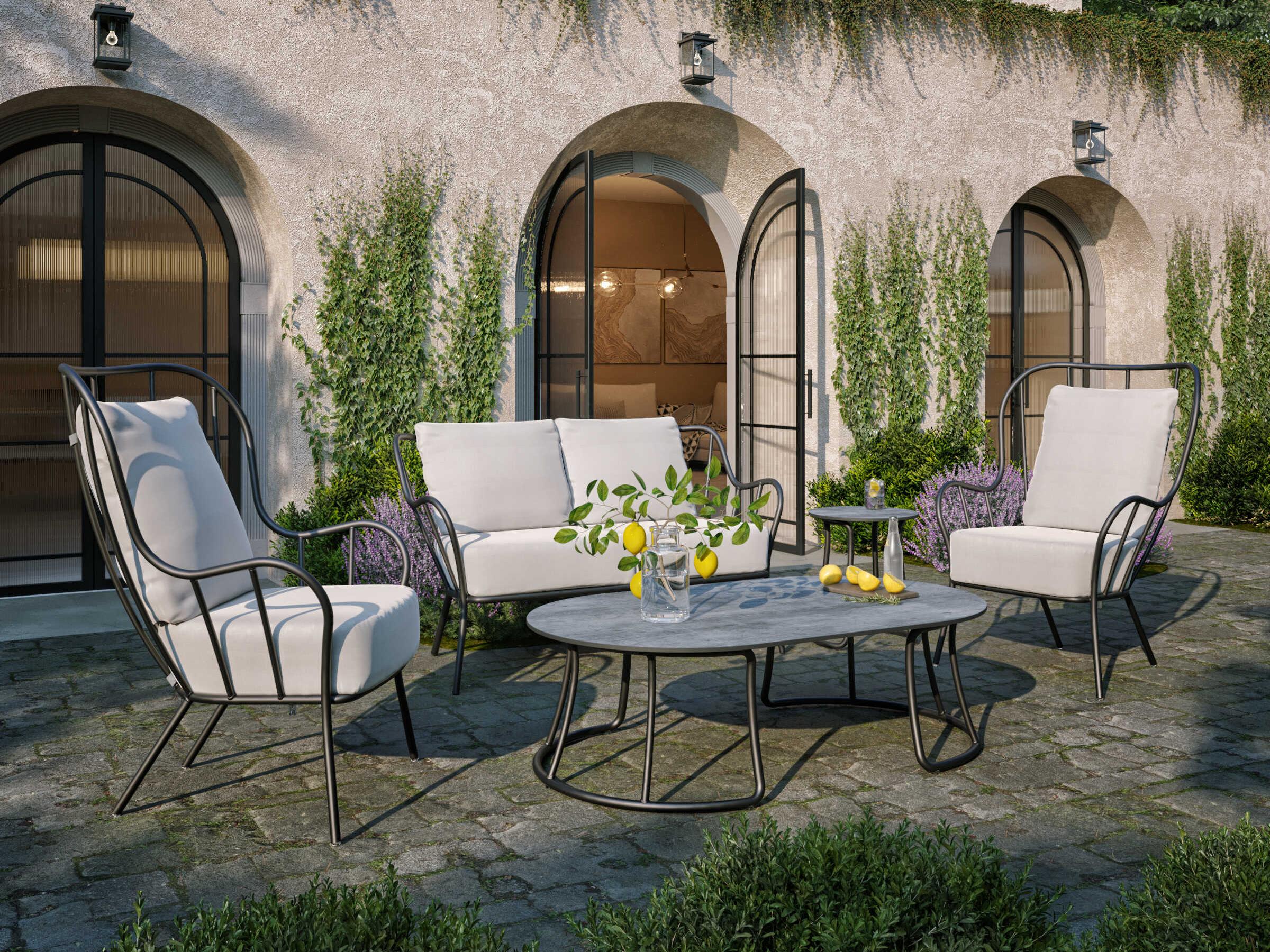 Oxford Garden Malti Aluminum Carbon High Back Outdoor Lounge Chair with Bliss Linen Cushion