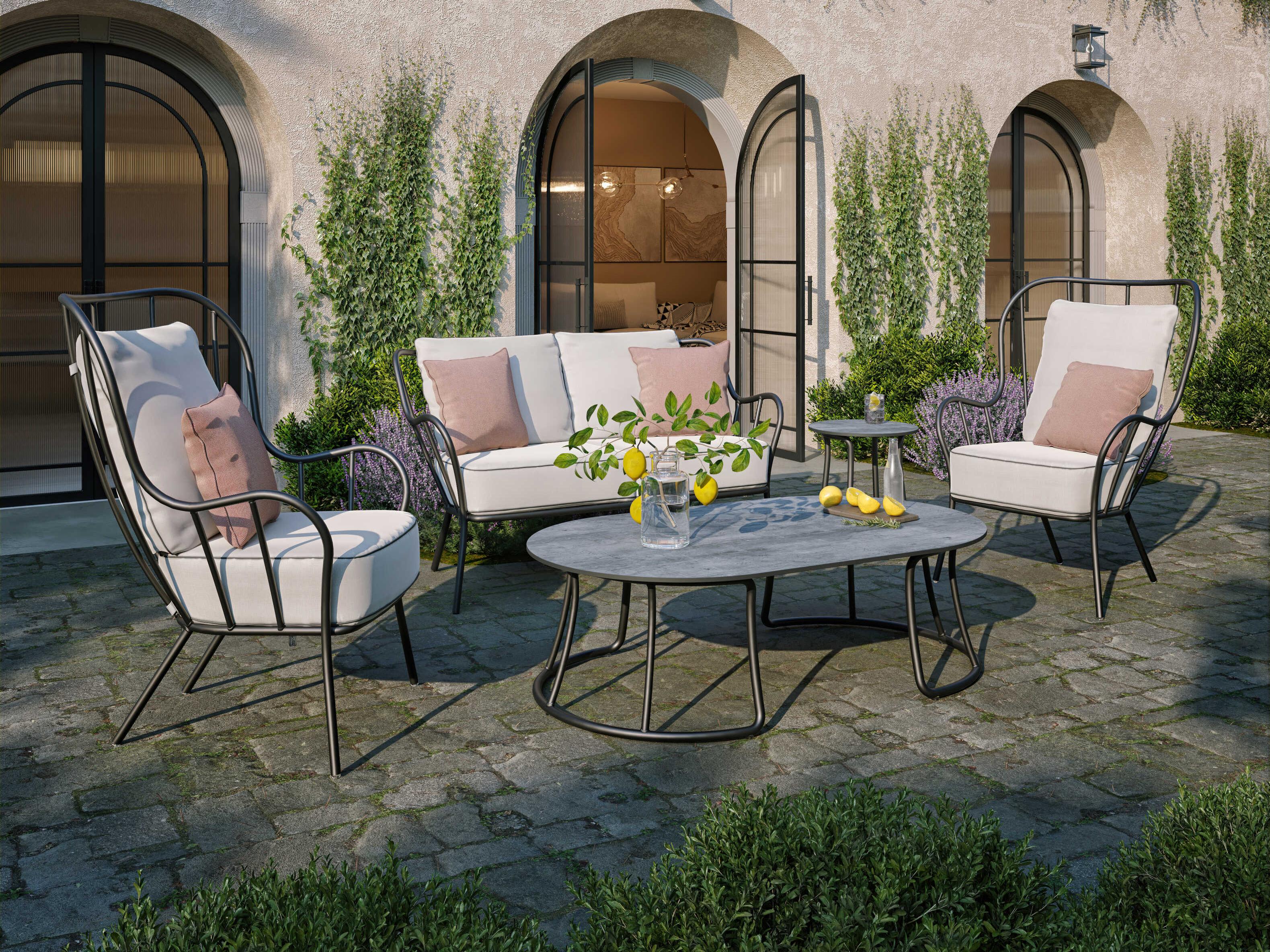 Oxford Garden Malti Aluminum Carbon High Back Outdoor Lounge Chair with Bliss Linen Cushion