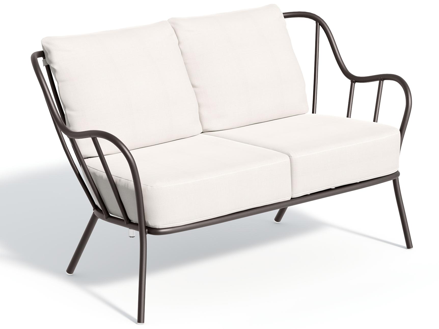Oxford Garden Malti Aluminum Carbon Patio Loveseat with Bliss Linen Cushion