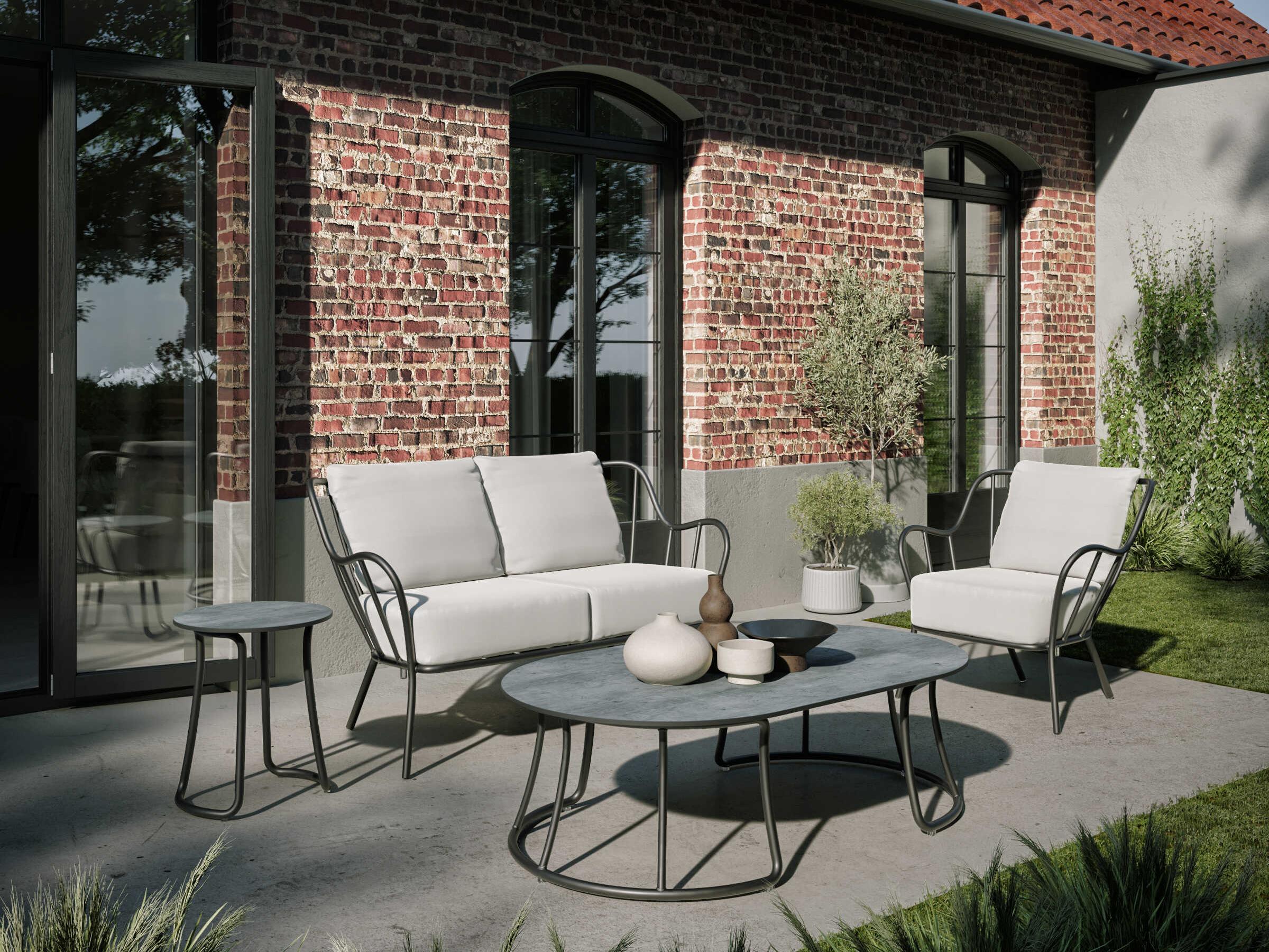 Oxford Garden Malti Aluminum Carbon Patio Loveseat with Bliss Linen Cushion