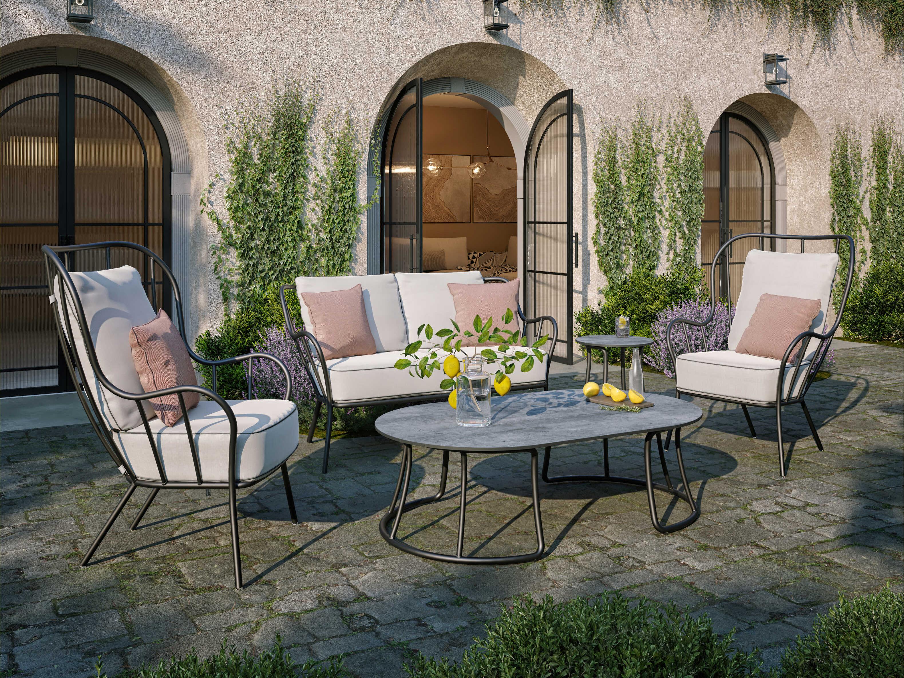 Oxford Garden Malti Aluminum Carbon Outdoor Patio Sofa with Bliss Linen Cushion