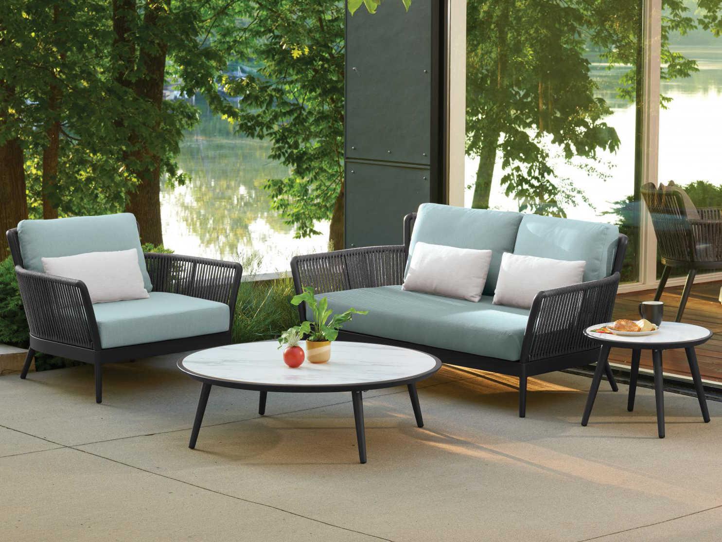 Oxford Garden Nette Aluminum Seafoam and Salt Cushion Loveseat
