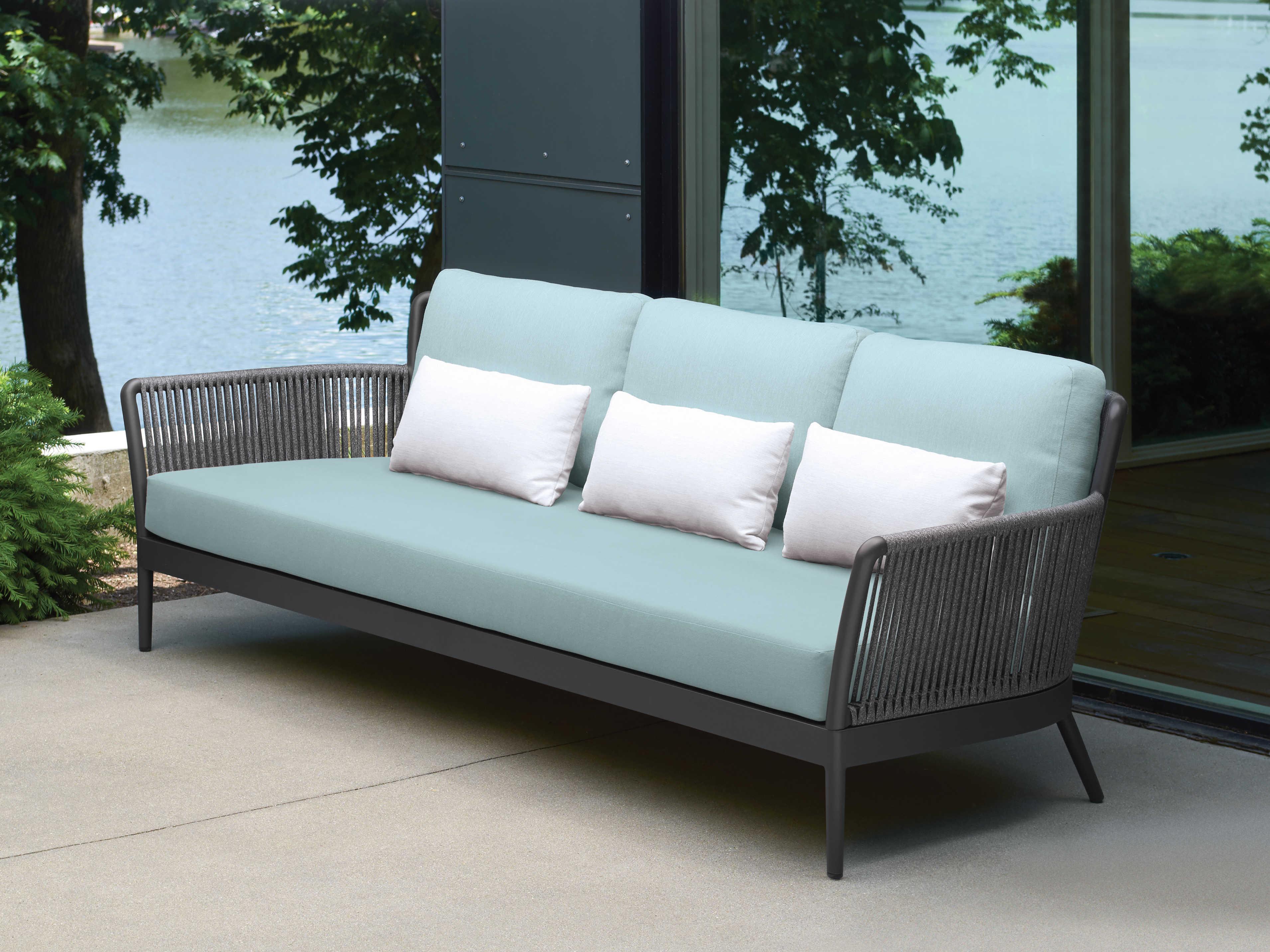 Oxford Garden Nette Aluminum Seafoam and Salt Cushion Sofa
