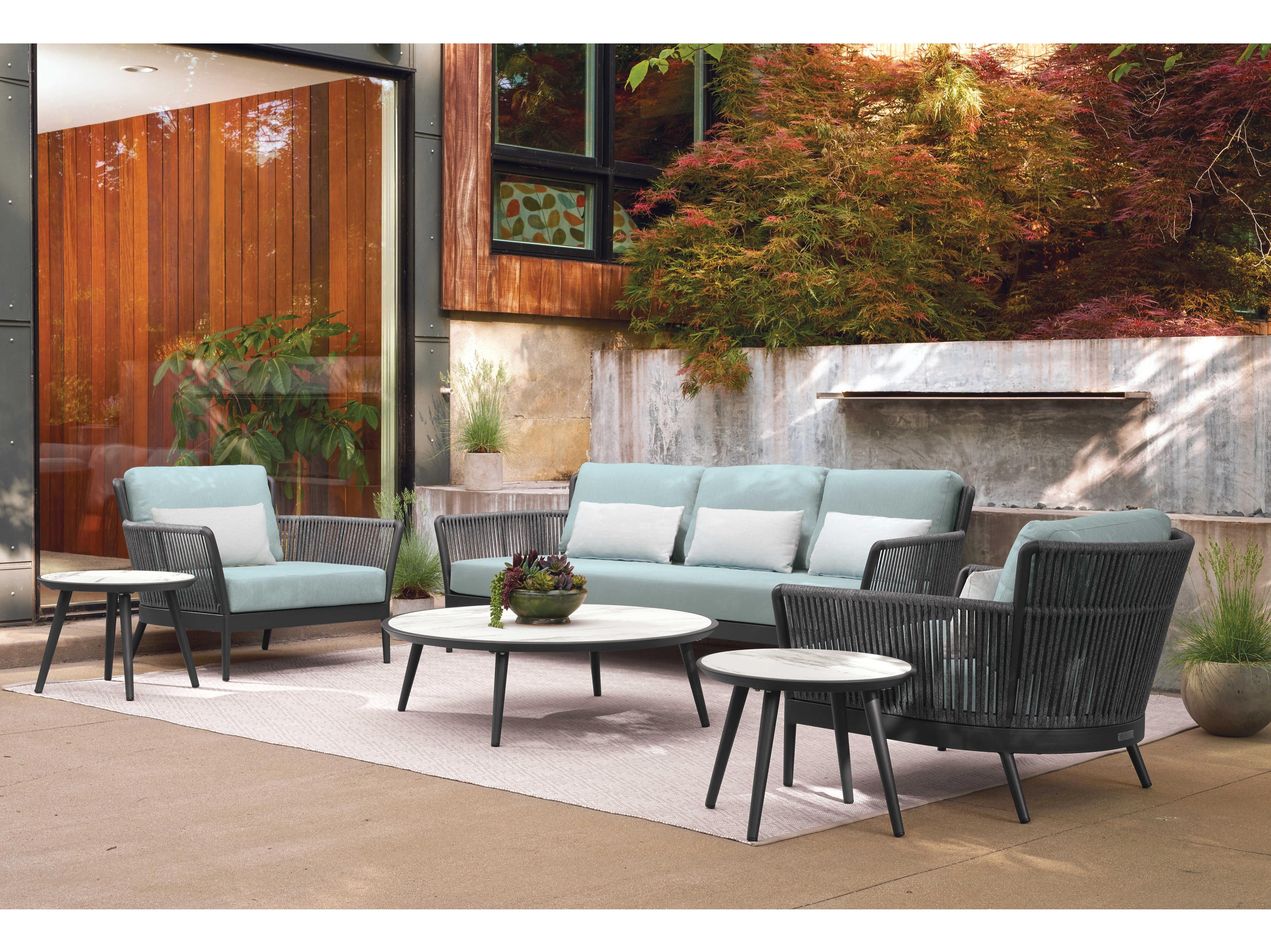 Oxford Garden Nette Aluminum Seafoam and Salt Cushion Sofa