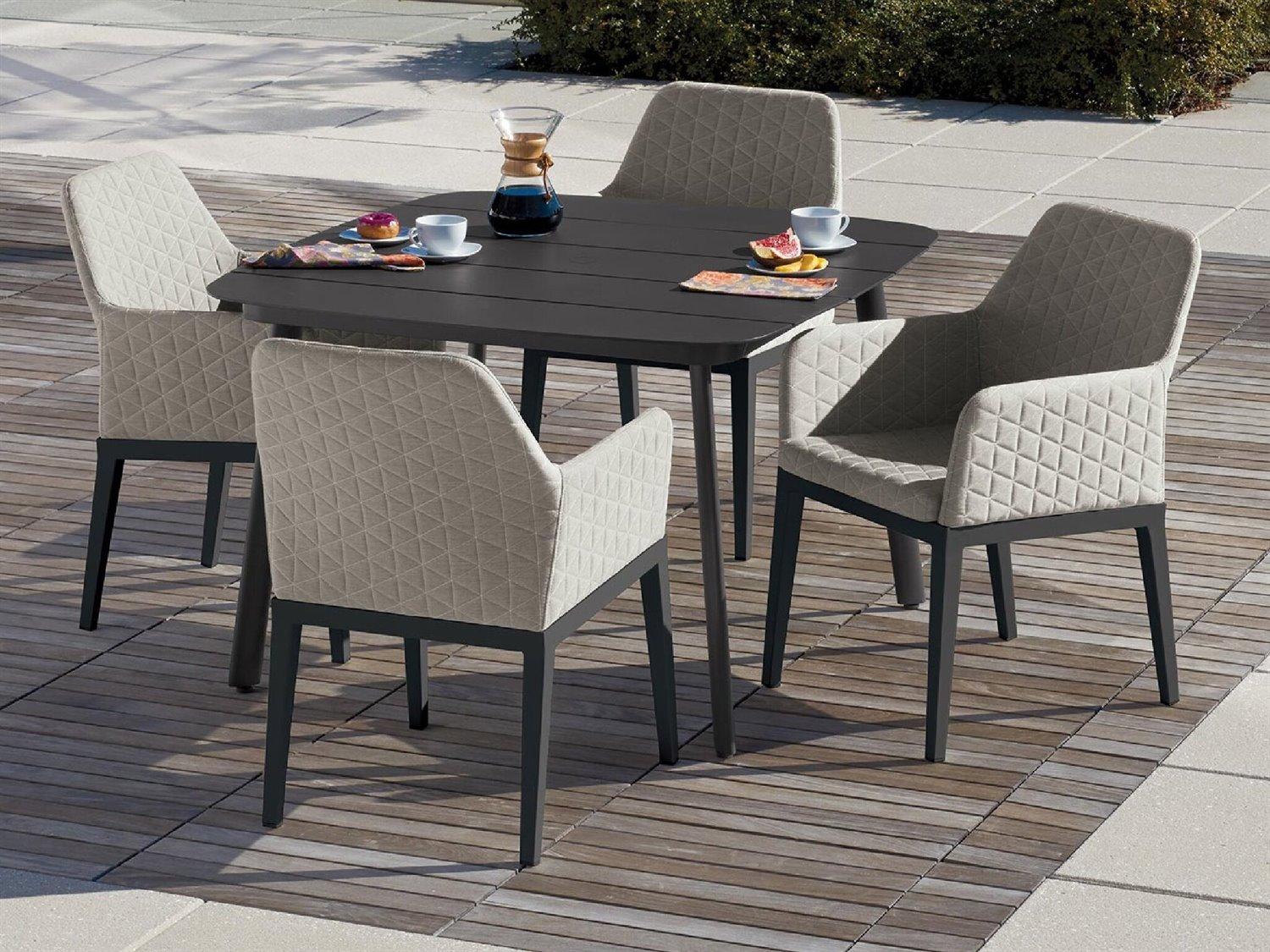 Oxford Garden Oland Aluminum Carbon Outdoor Dining Arm Chair with Canvas Granite Cushion