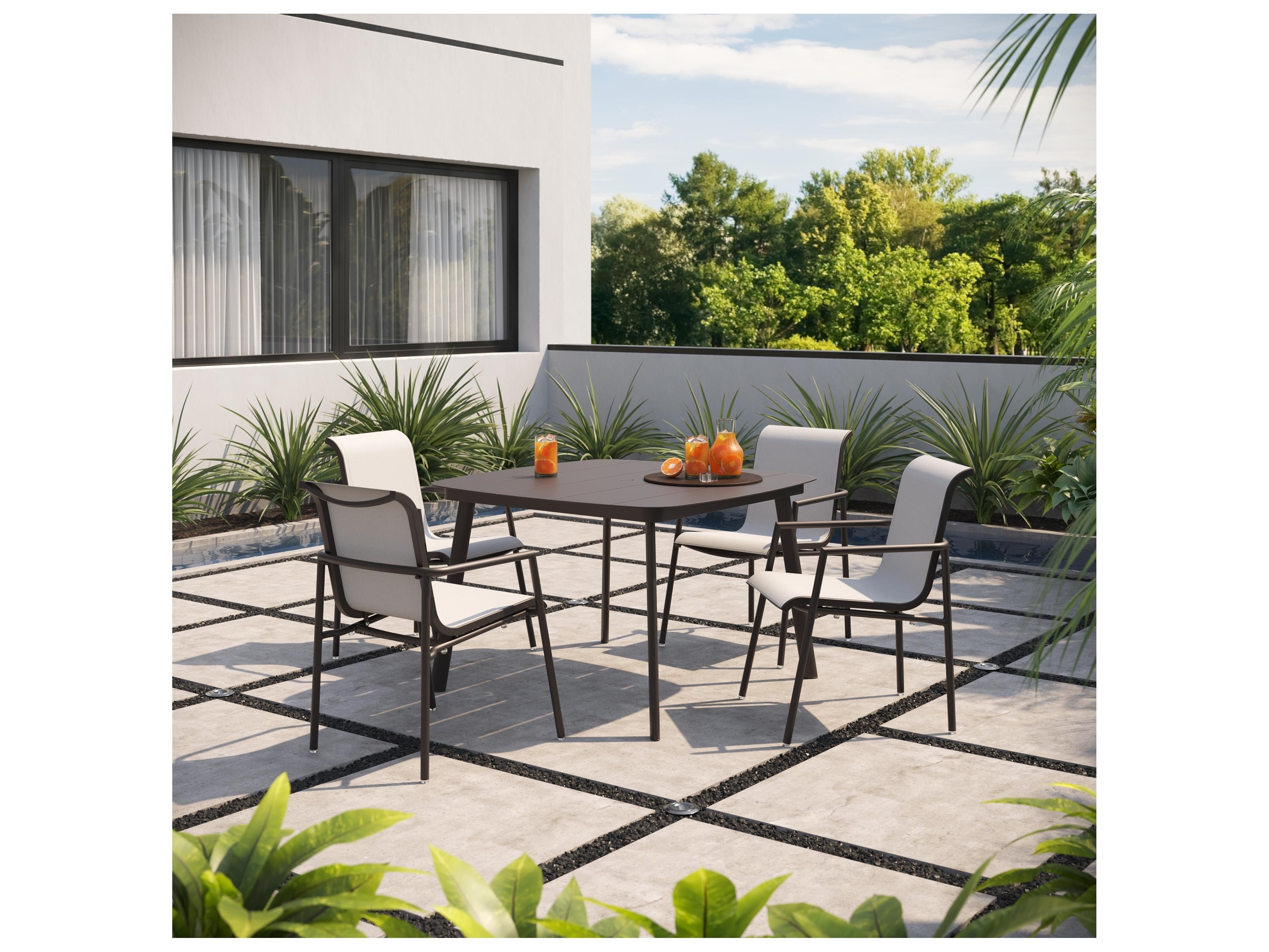 Oxford Garden Orso Aluminum Carbon Stackable Patio Dining Arm Chair with Fog Sling Set of 2