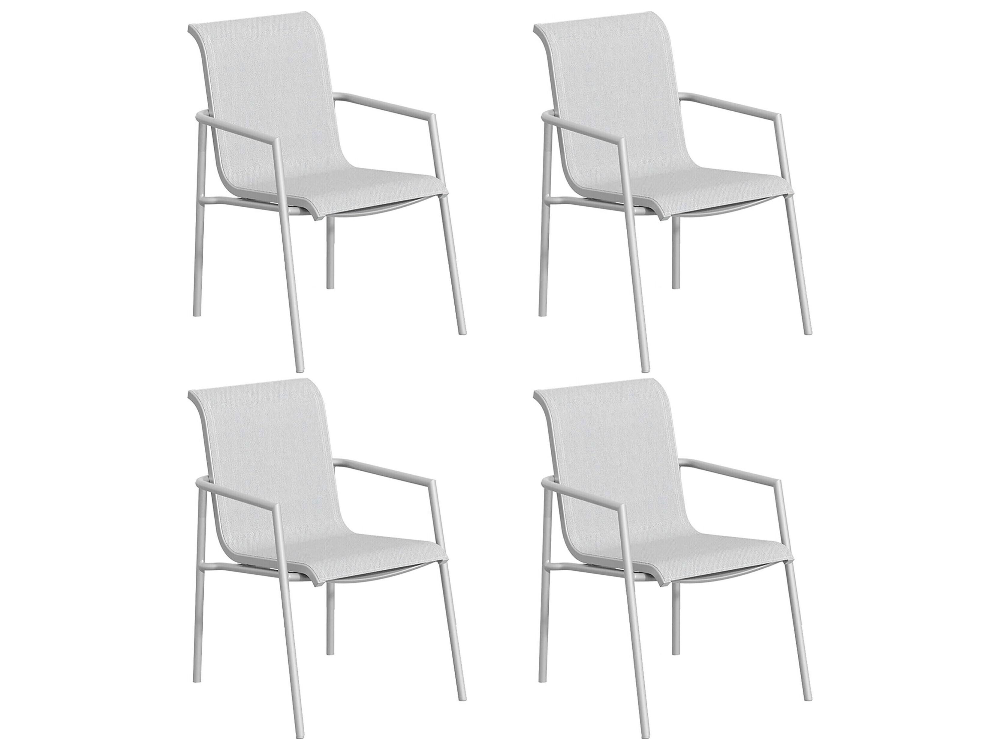 Oxford Garden Orso Aluminum Flint Stackable Patio Dining Arm Chair with Fog Sling Set of 4