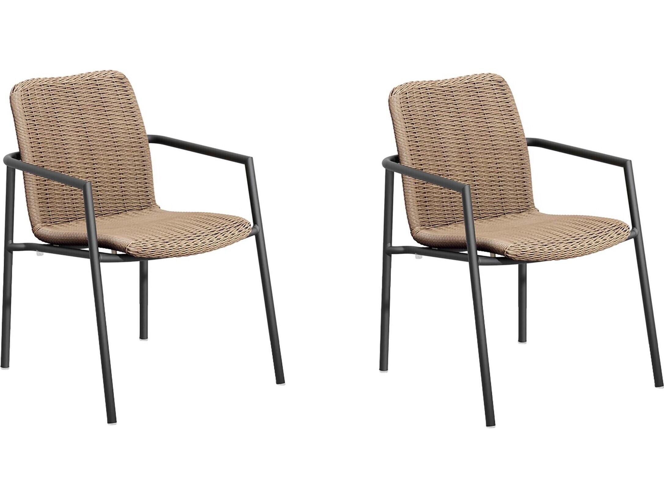 Oxford Garden Orso Wicker Sand Stackable Outdoor Dining Arm Chair Set of 2