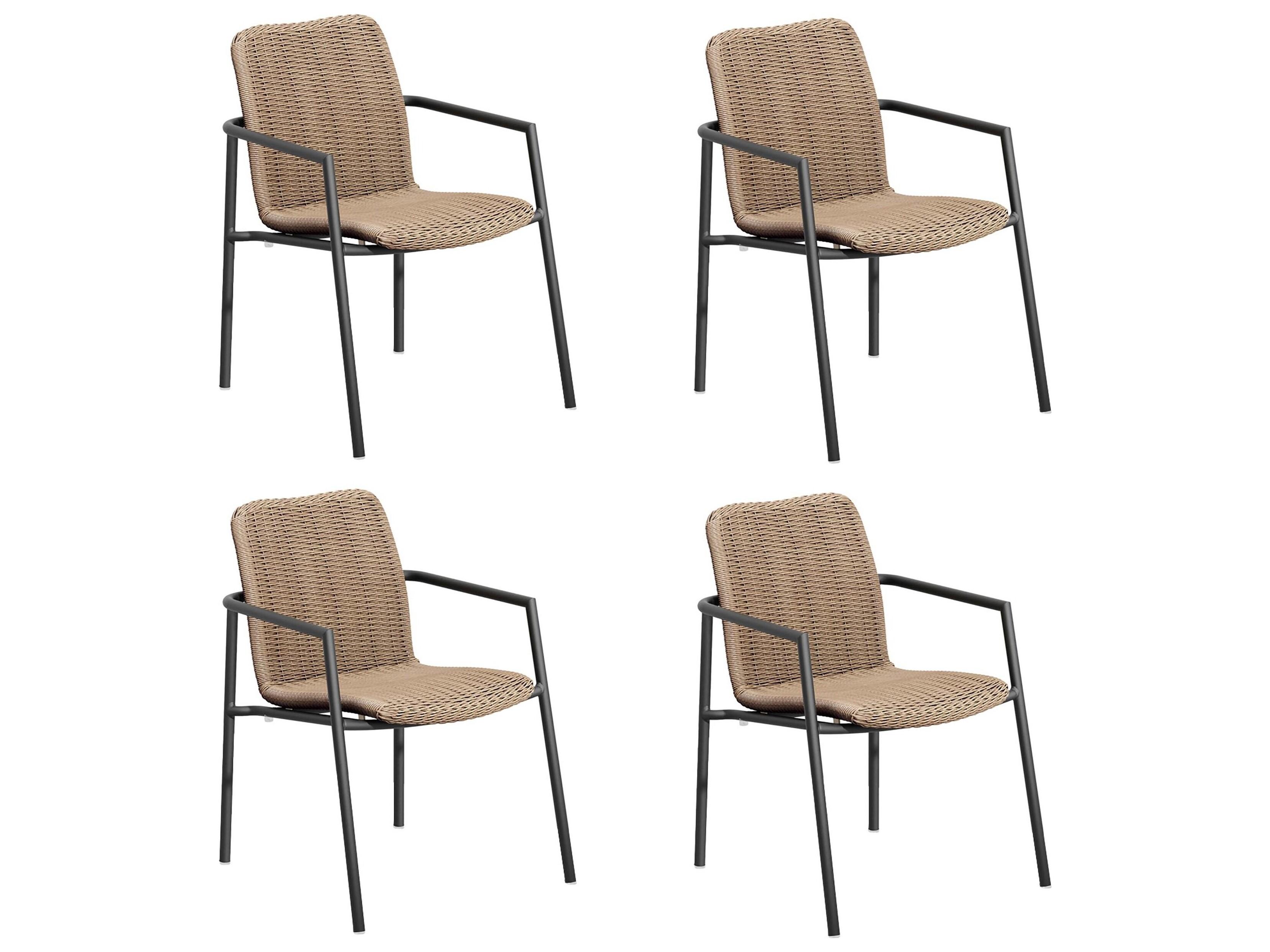 Oxford Garden Orso Wicker Sand Stackable Outdoor Patio Dining Arm Chair Set of 4
