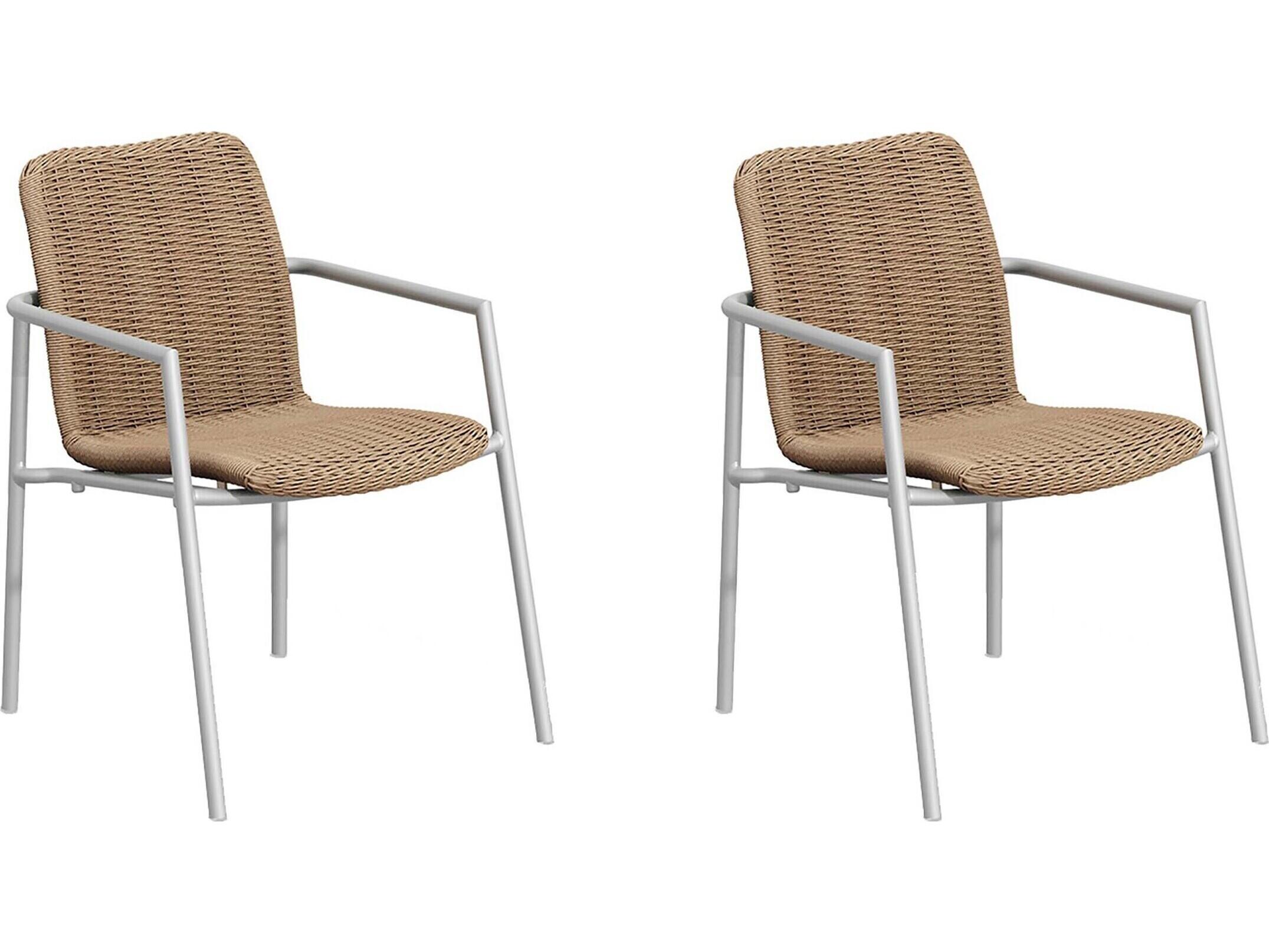 Oxford Garden Orso Wicker Sand Stackable Patio Dining Arm Chair Set of 2