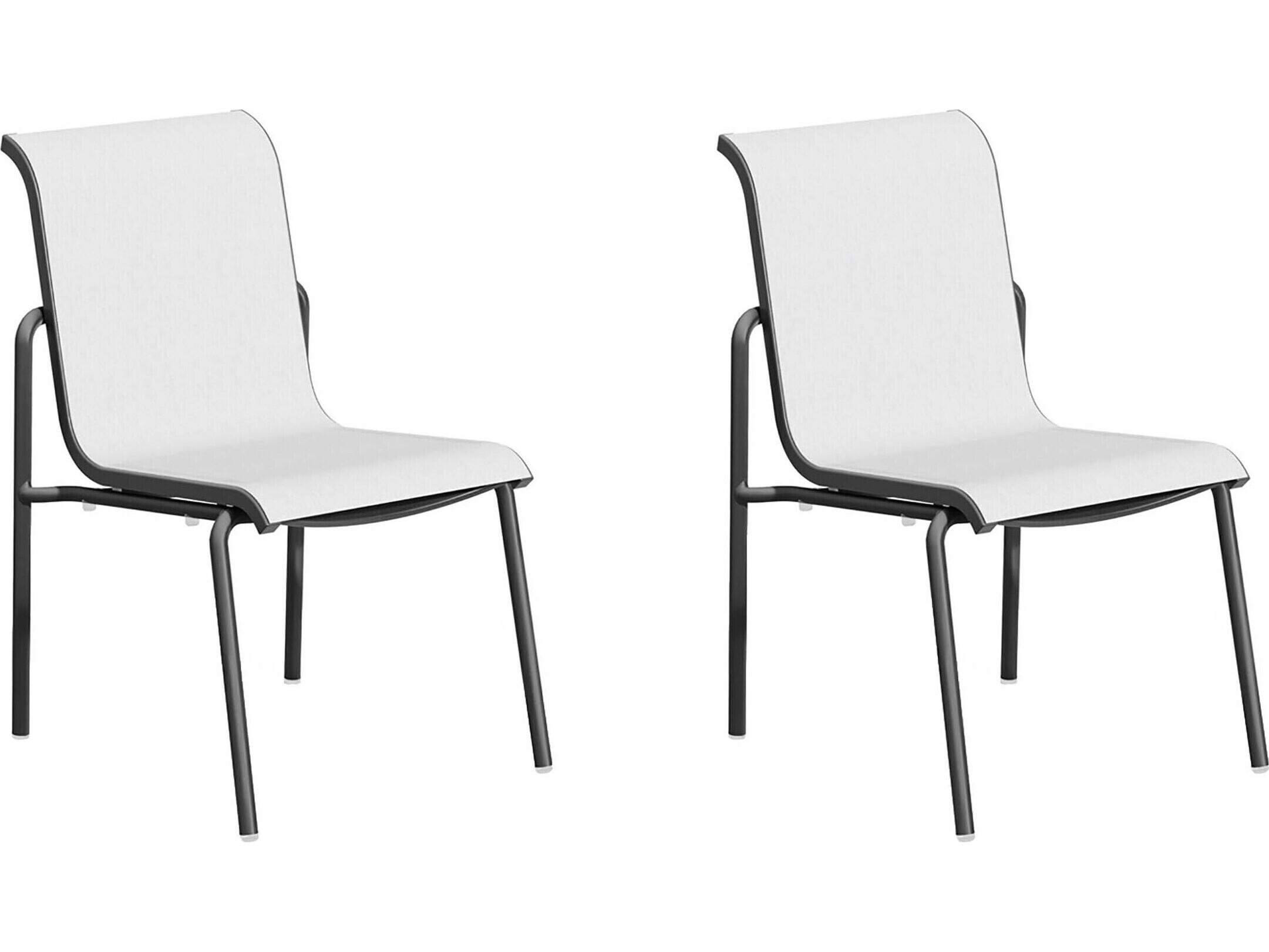 Oxford Garden Orso Aluminum Carbon Stackable Outdoor Dining Side Chair with Fog Sling Set of 2