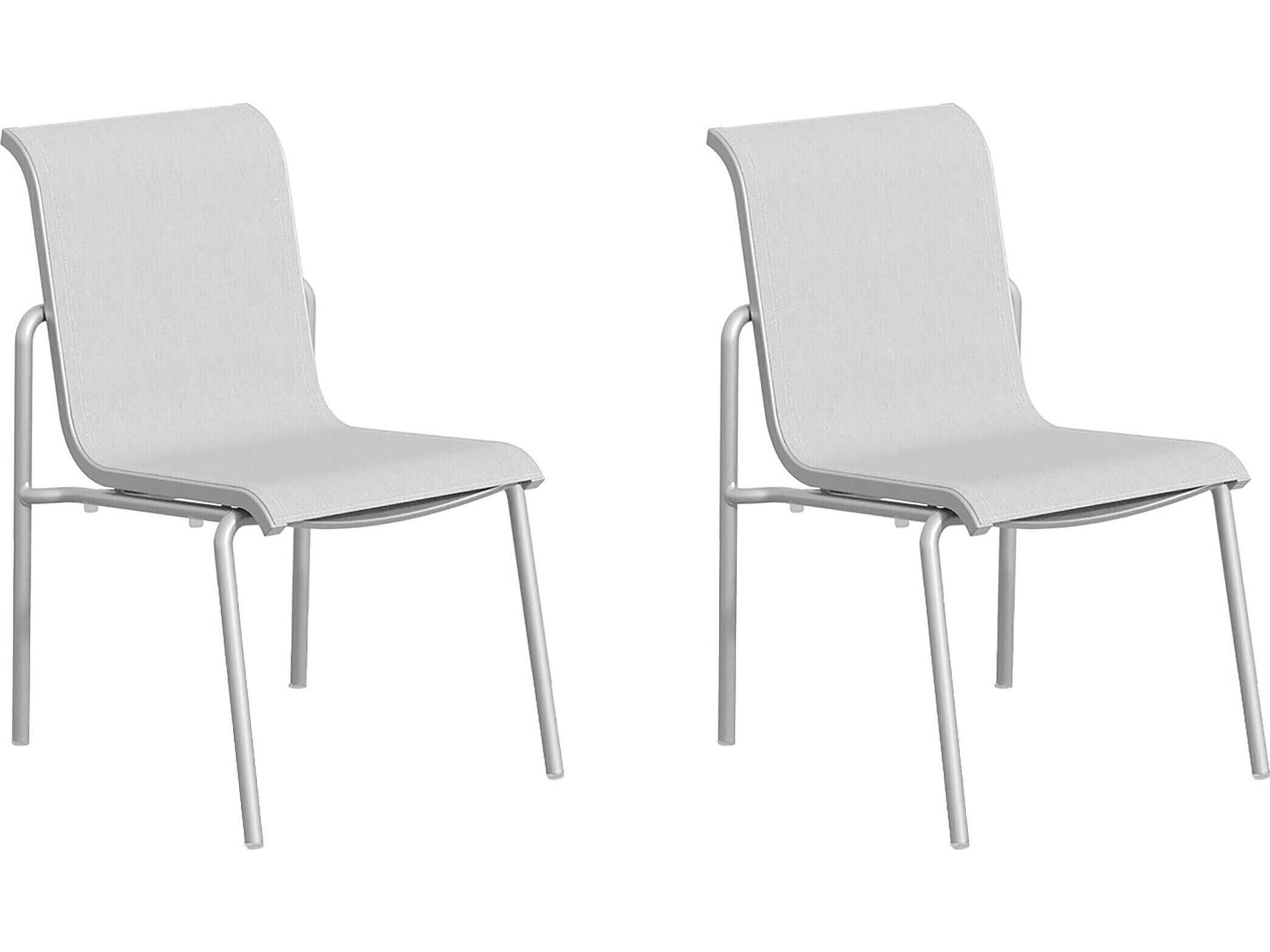 Oxford Garden Orso Aluminum Flint Stackable Patio Dining Side Chair with Fog Sling Set of 2