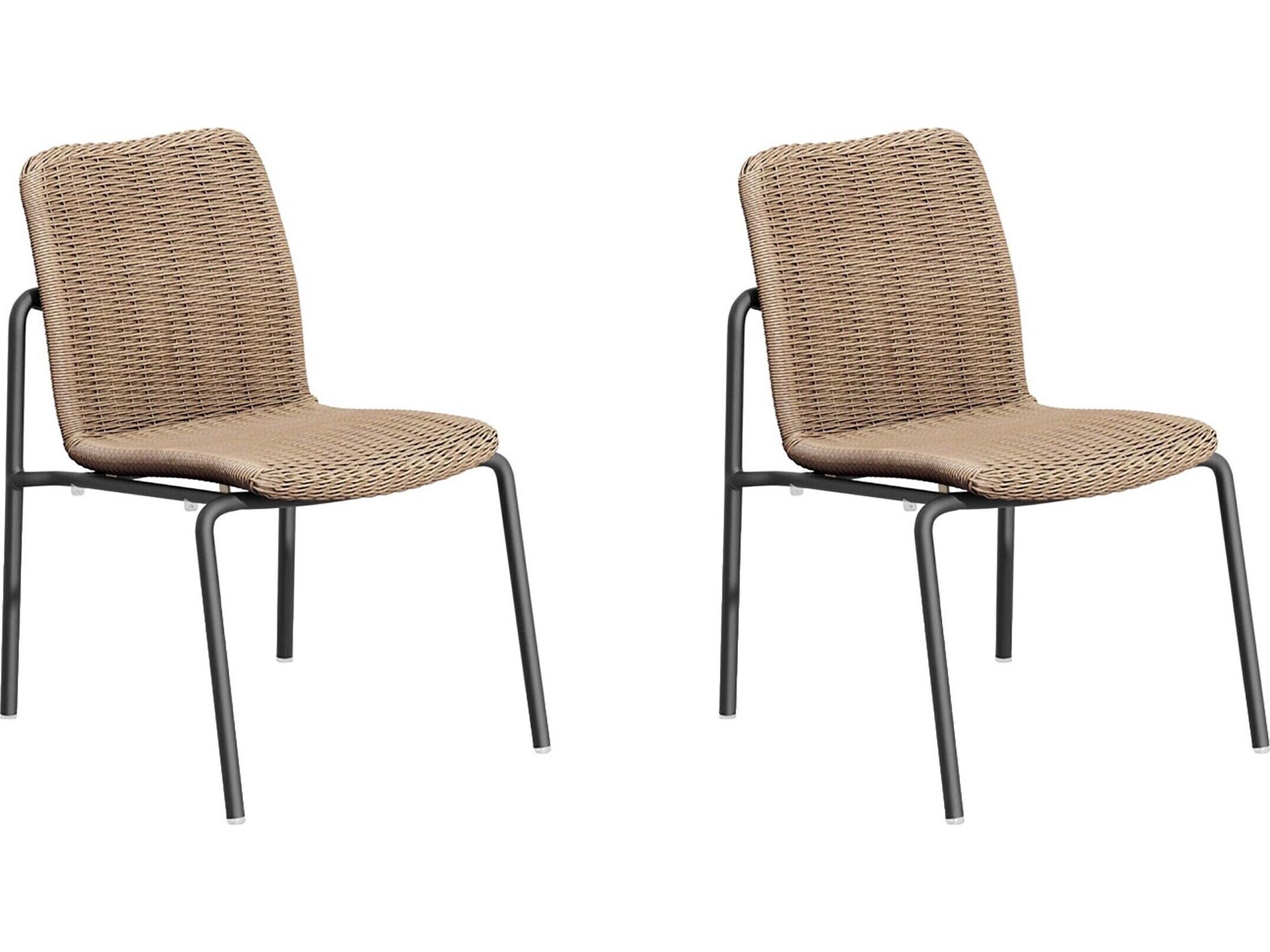 Oxford Garden Orso Wicker Sand Stackable Outdoor Patio Dining Side Chair Set of 2