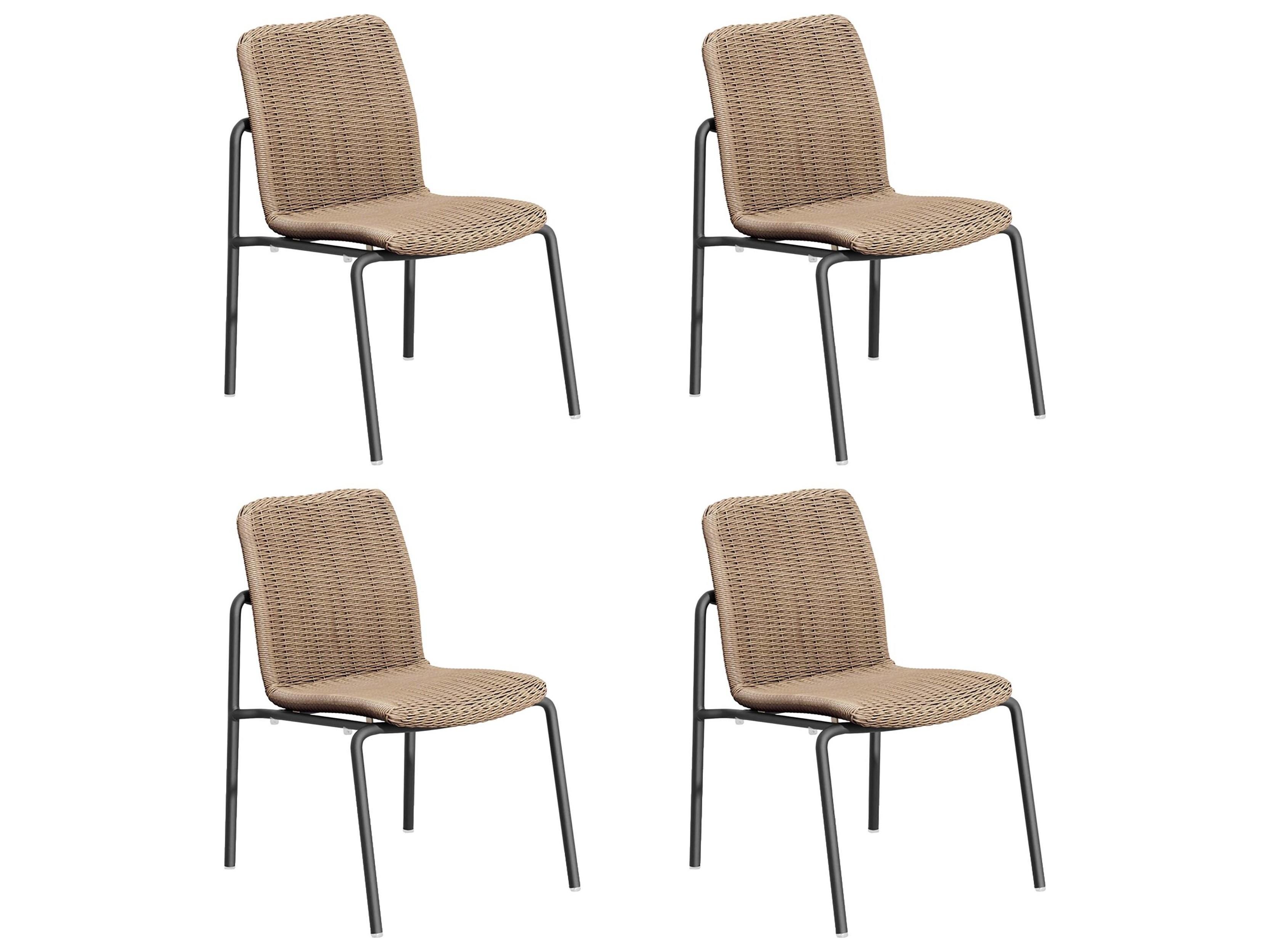 Oxford Garden Orso Wicker Sand Stackable Patio Dining Side Chair Set of 4