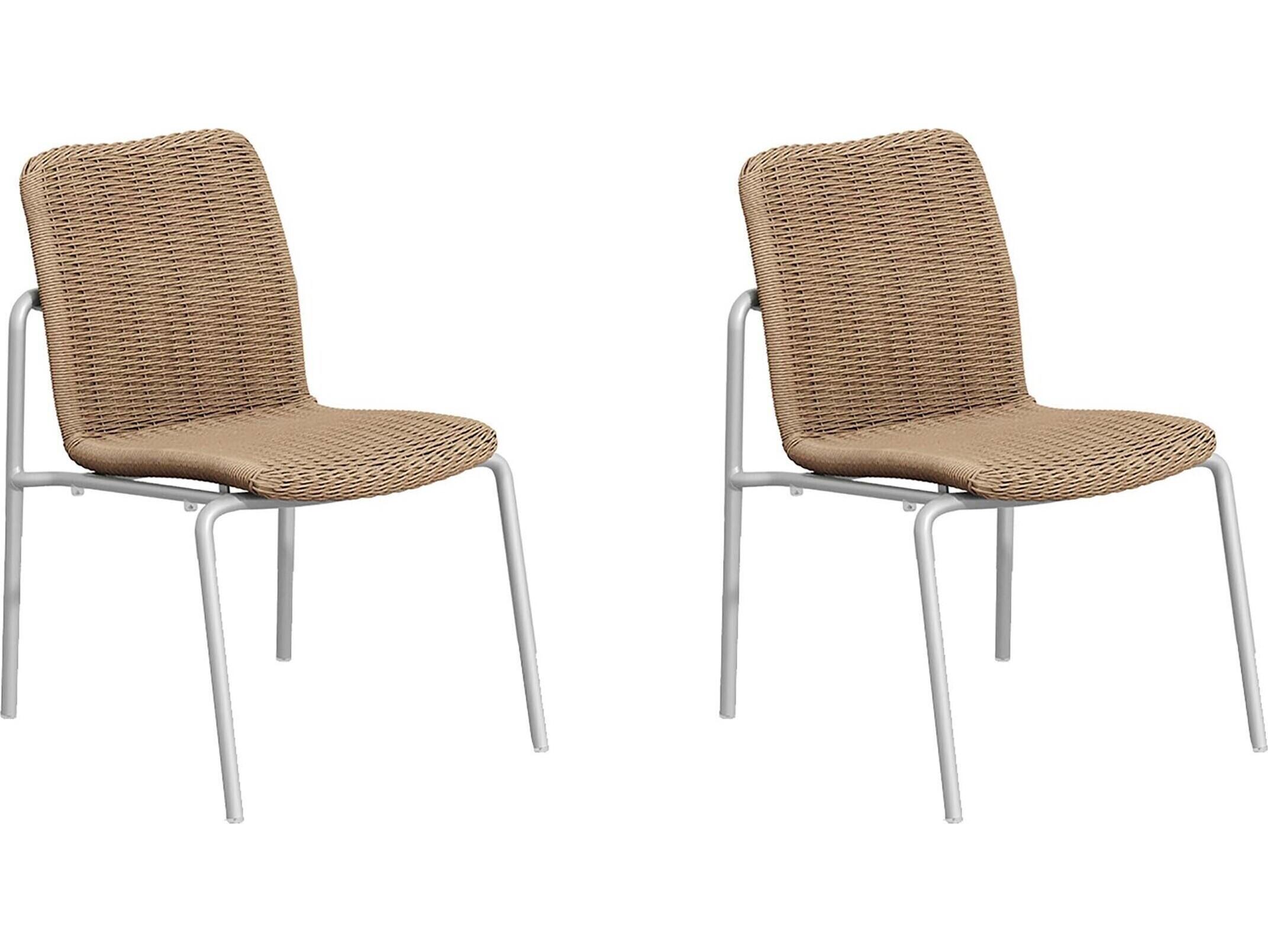 Oxford Garden Orso Wicker Sand Stackable Outdoor Dining Side Chair Set of 2