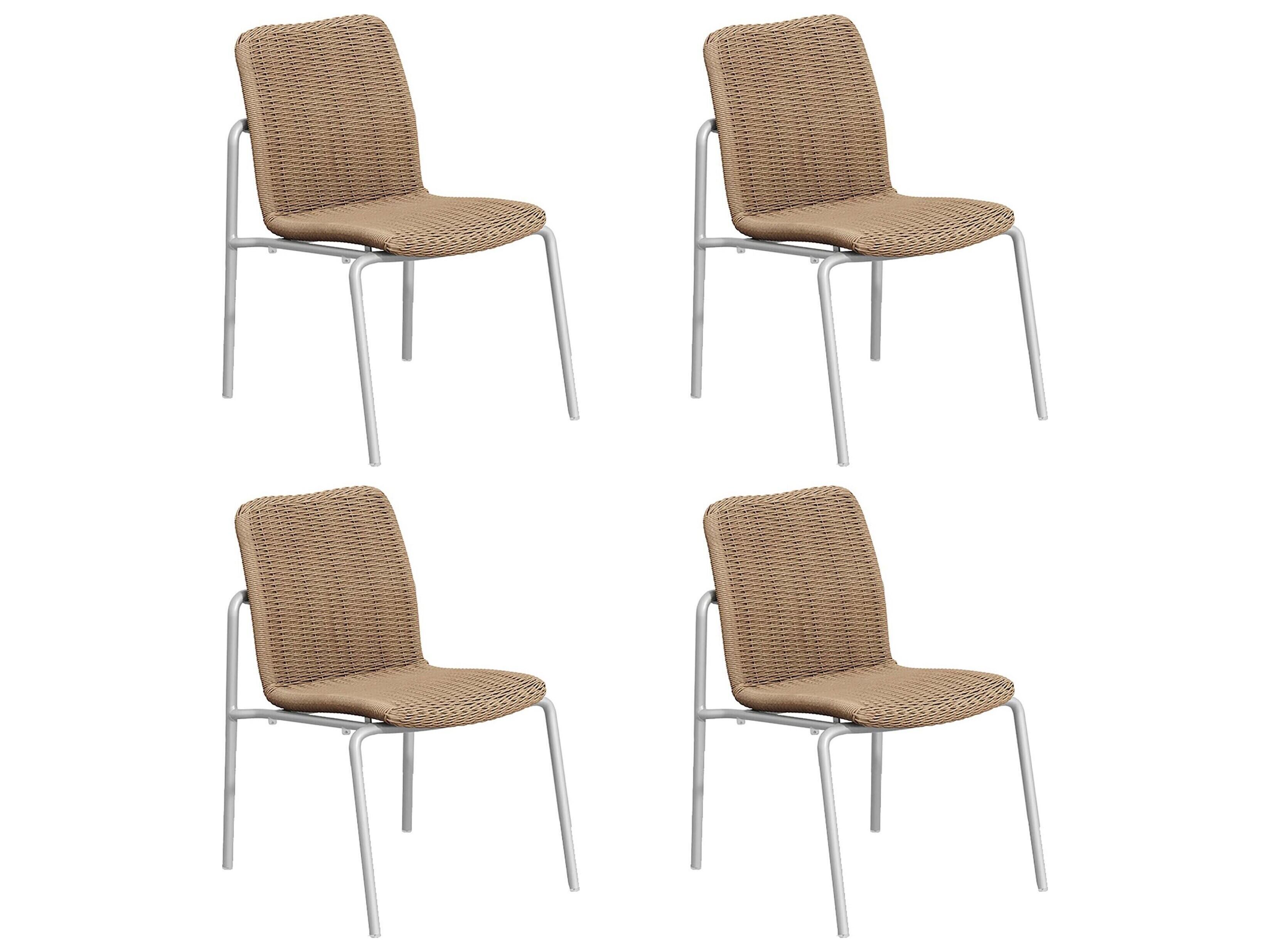 Oxford Garden Orso Wicker Sand Stackable Outdoor Patio Dining Side Chair Set of 4
