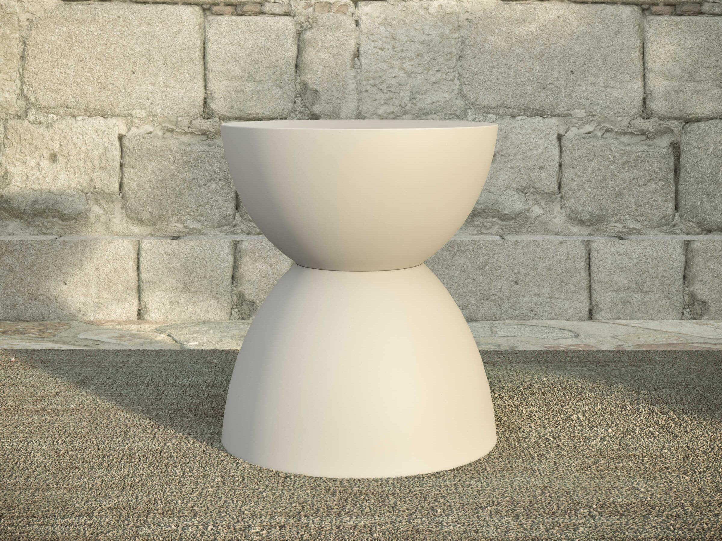 Oxford Garden Palo Concrete Arctic Round Bowls Outdoor End Table