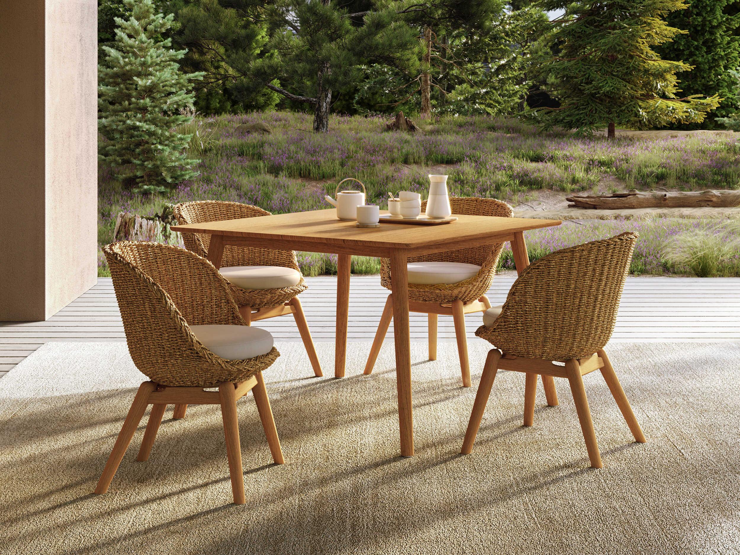 Oxford Garden Tulle Teak Natural Square Patio Dining Table with Umbrella Hole