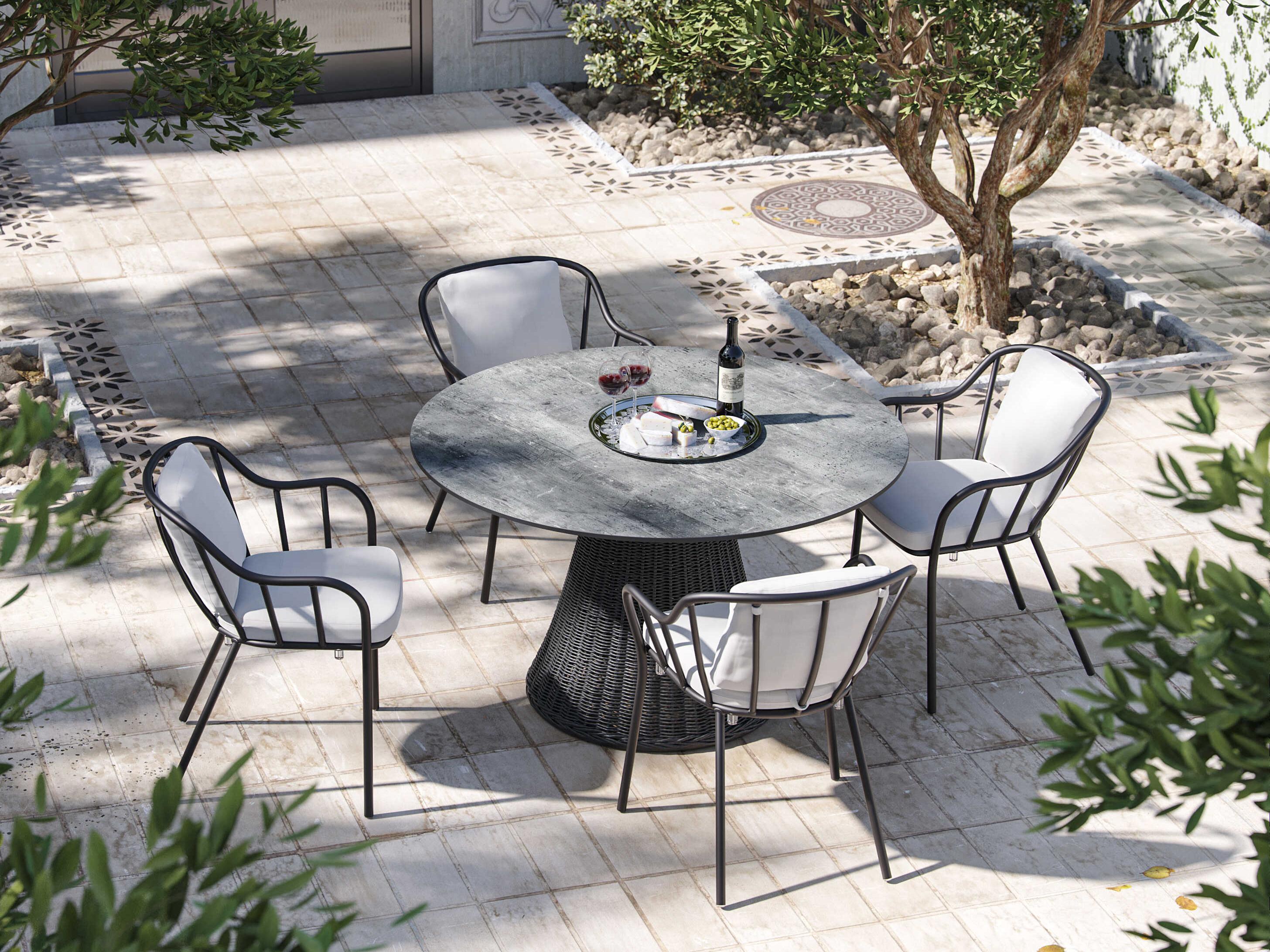 Oxford Garden Tulle Wicker Shadow-Mena Round Skyline Top Outdoor Patio Dining Table