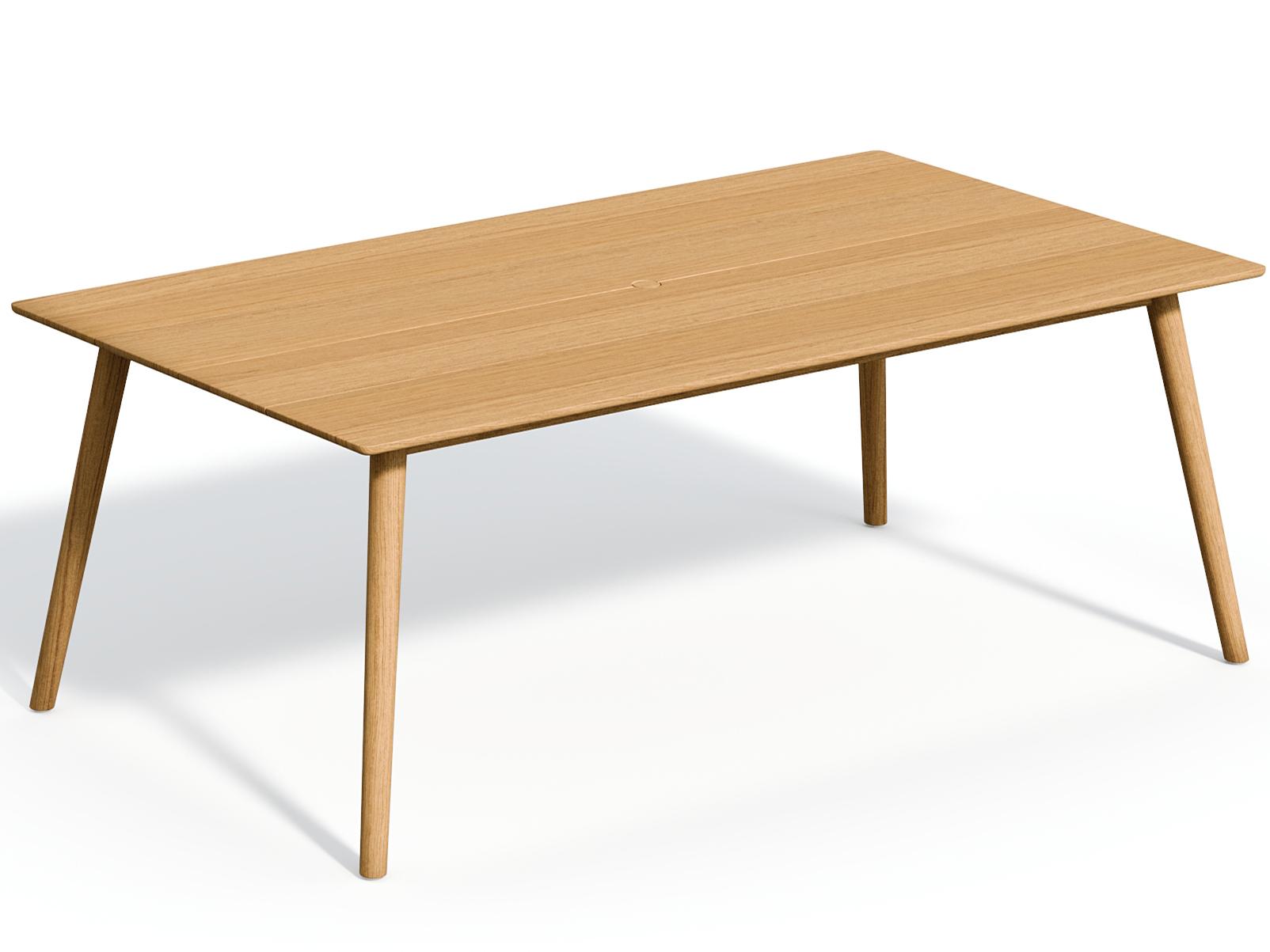 Oxford Garden Tulle Teak Natural Rectangular Patio Dining Table with Umbrella Hole