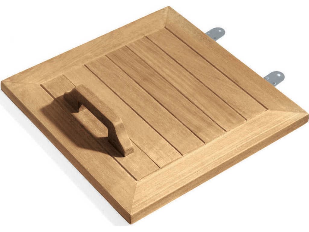 Oxford Garden Accessories Teak Natural Trash Receptacle with Hinged Lid