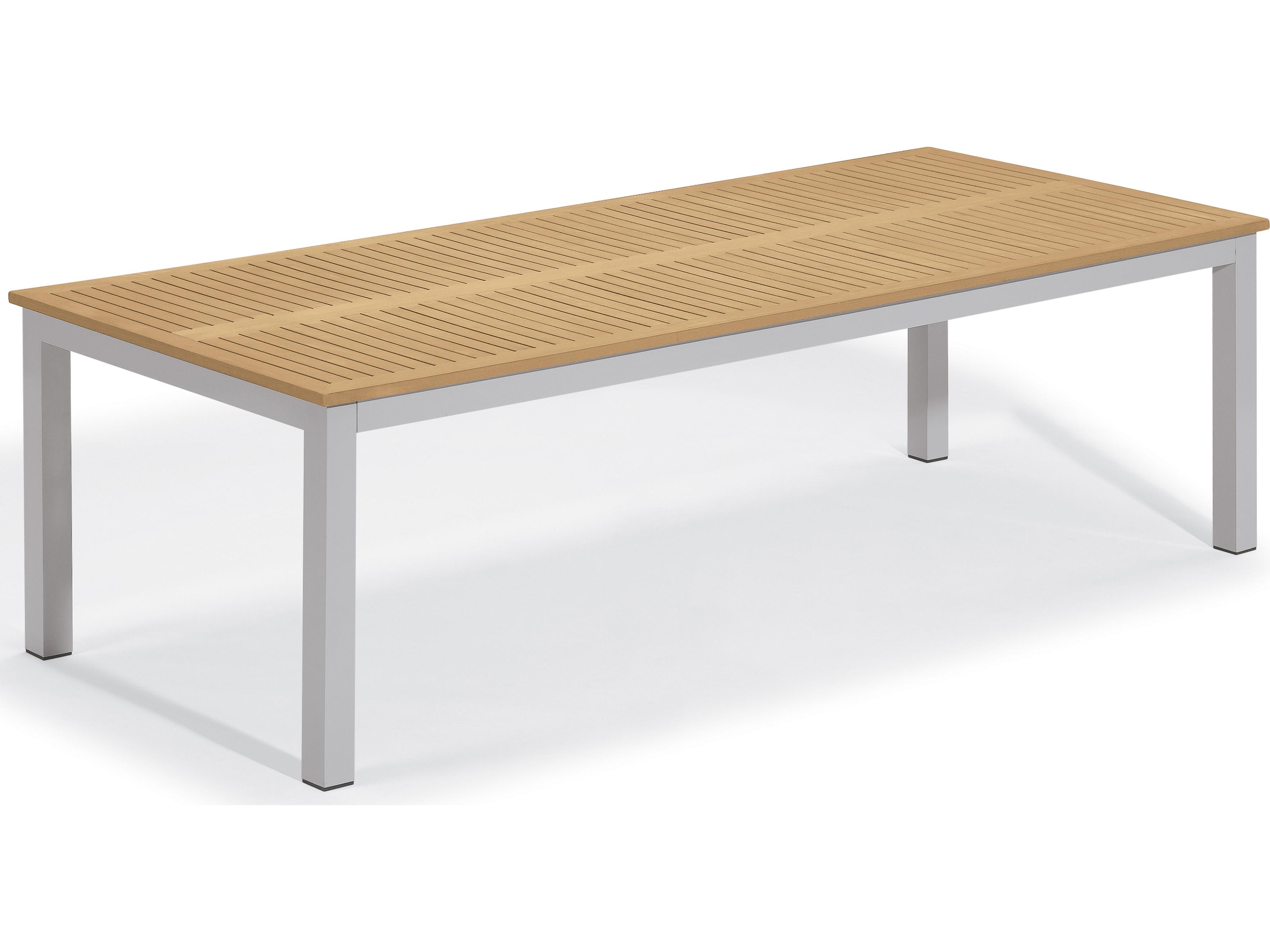 Oxford Garden Travira Aluminum Flint Rectangular Tekwood Top Outdoor Dining Table