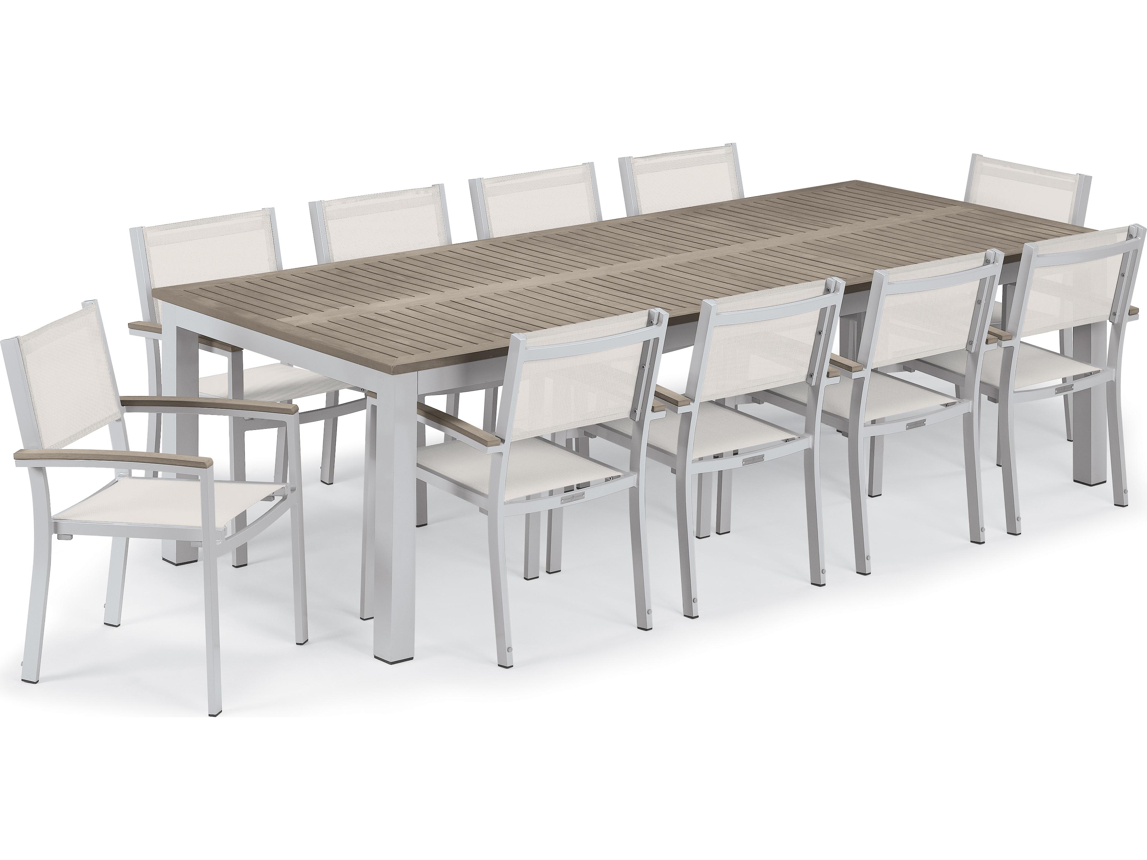 Oxford Garden Travira Aluminum Flint Rectangular Tekwood Top Outdoor Patio Dining Table