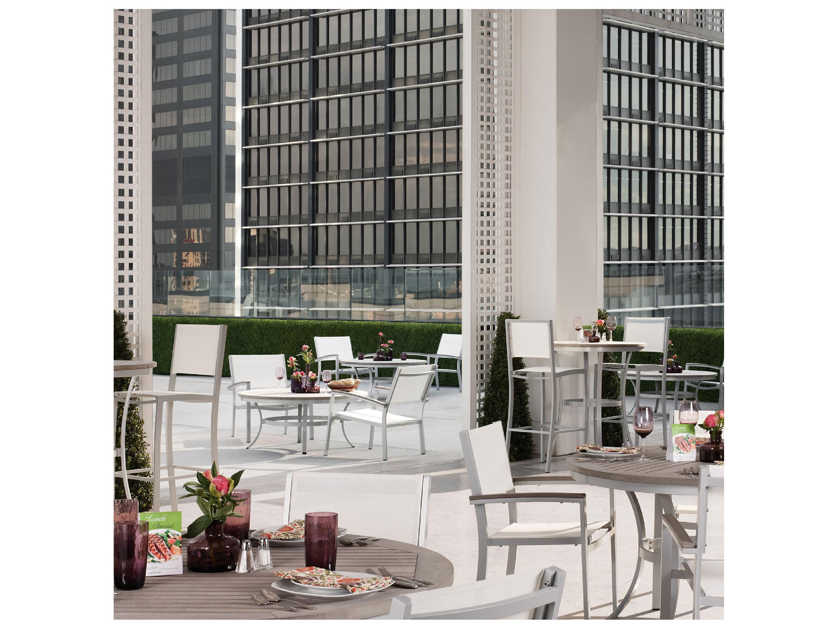 Oxford Garden Travira Aluminum Flint Round Tekwood Top Outdoor Bistro Table with Umbrella Hole