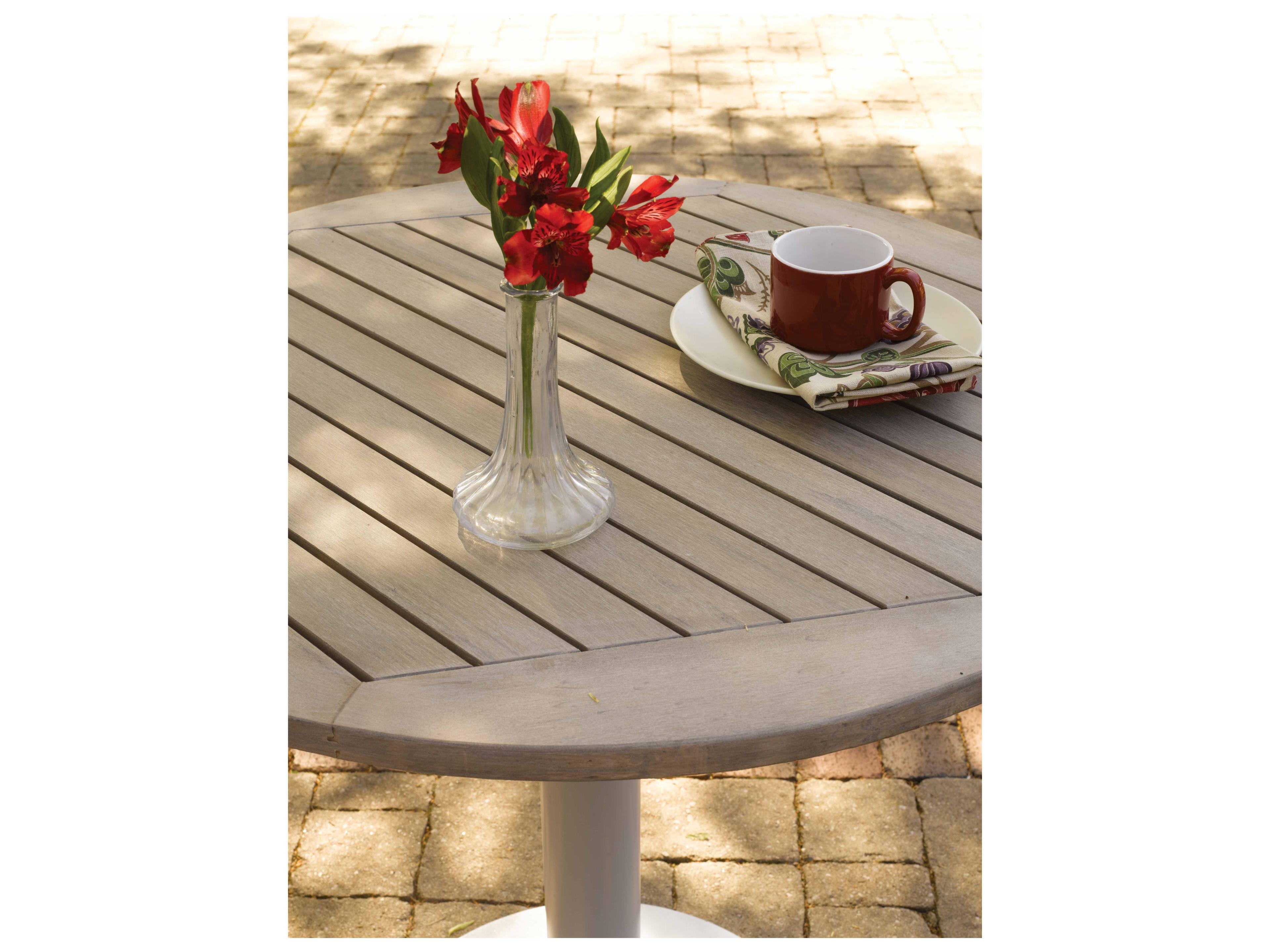 Oxford Garden Travira Aluminum Flint Round Tekwood Top Outdoor Bistro Table with Umbrella Hole