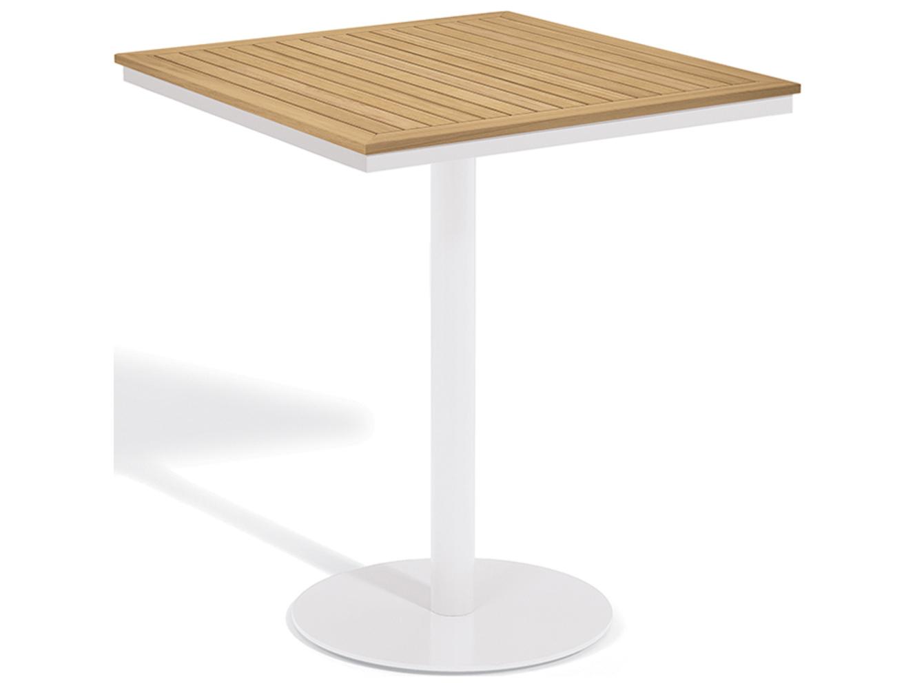 Oxford Garden Travira Aluminum Chalk Square Teakwood Top Patio Bar Table