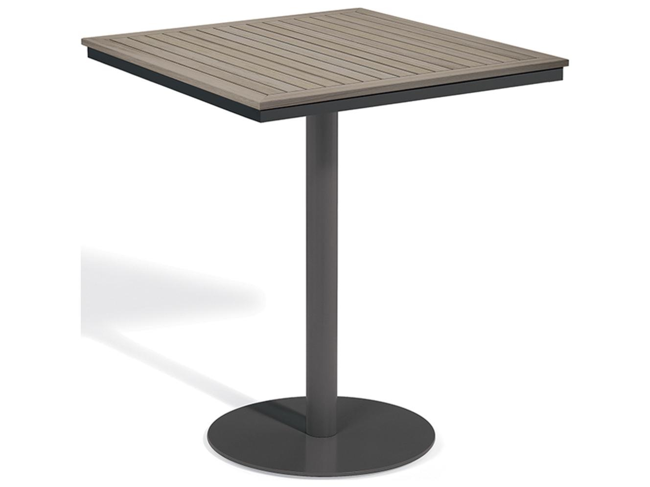 Oxford Garden Travira Aluminum Carbon Square Tekwood Top Outdoor Patio Bar Table