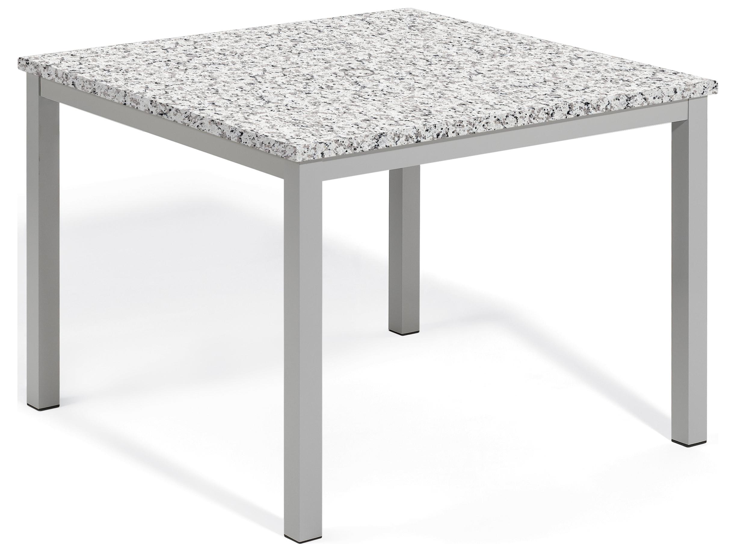 Oxford Garden Travira Aluminum Flint Square Granite Top Outdoor Dining Table with Umbrella Hole