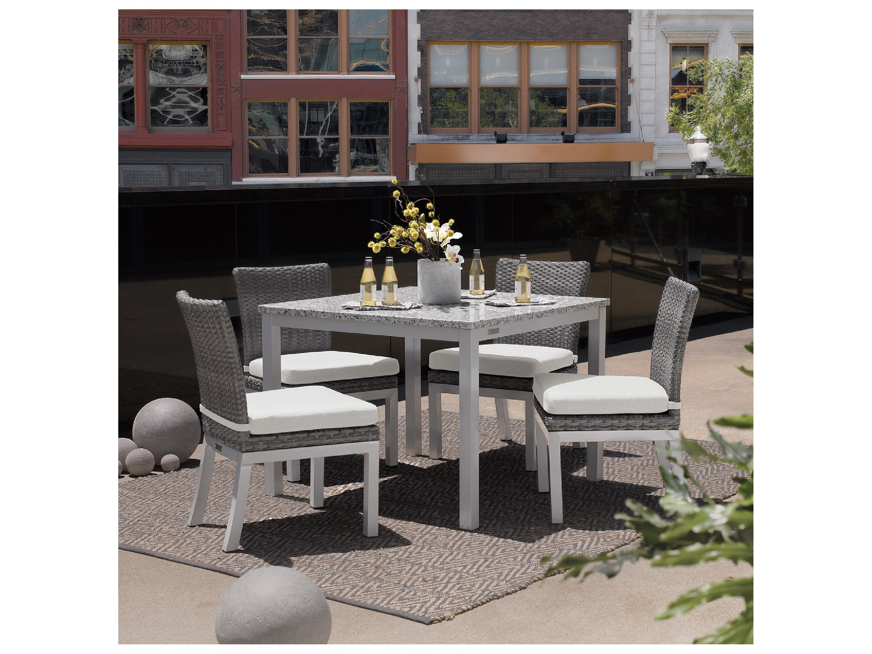 Oxford Garden Travira Aluminum Flint Square Granite Top Outdoor Dining Table with Umbrella Hole