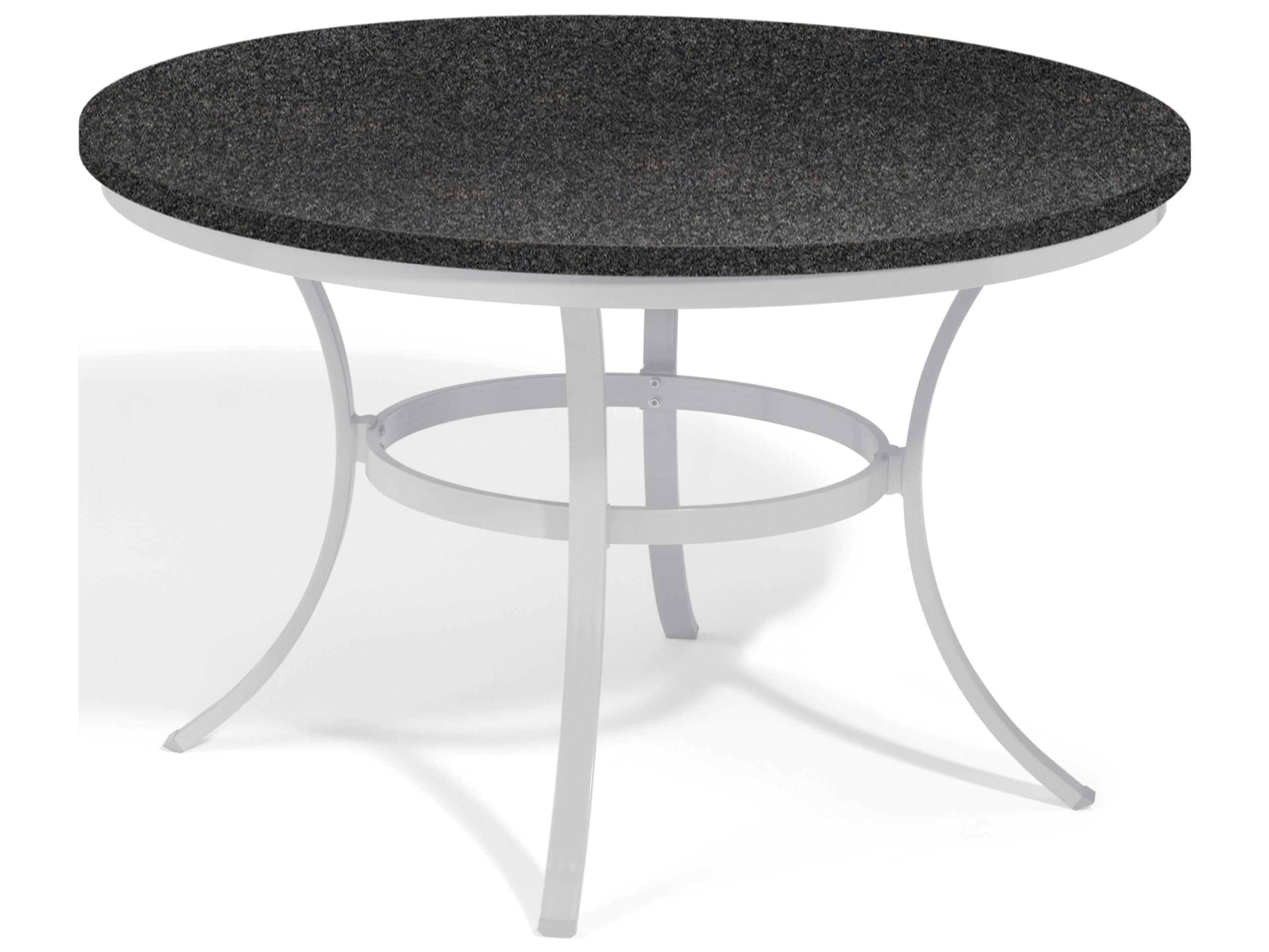 Oxford Garden Travira Aluminum Flint Round Granite Top Outdoor Patio Dining Table with Umbrella Hole
