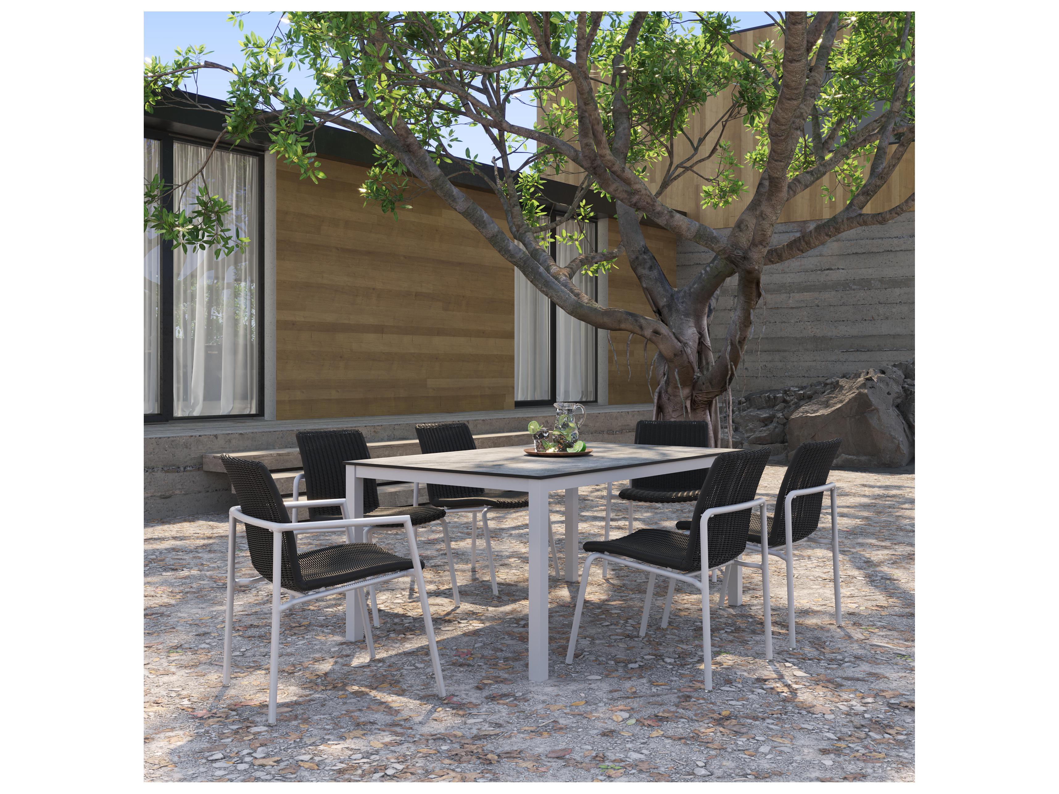 Oxford Garden Travira Aluminum Chalk Rectangular HPL Top Outdoor Dining Table with Umbrella Hole