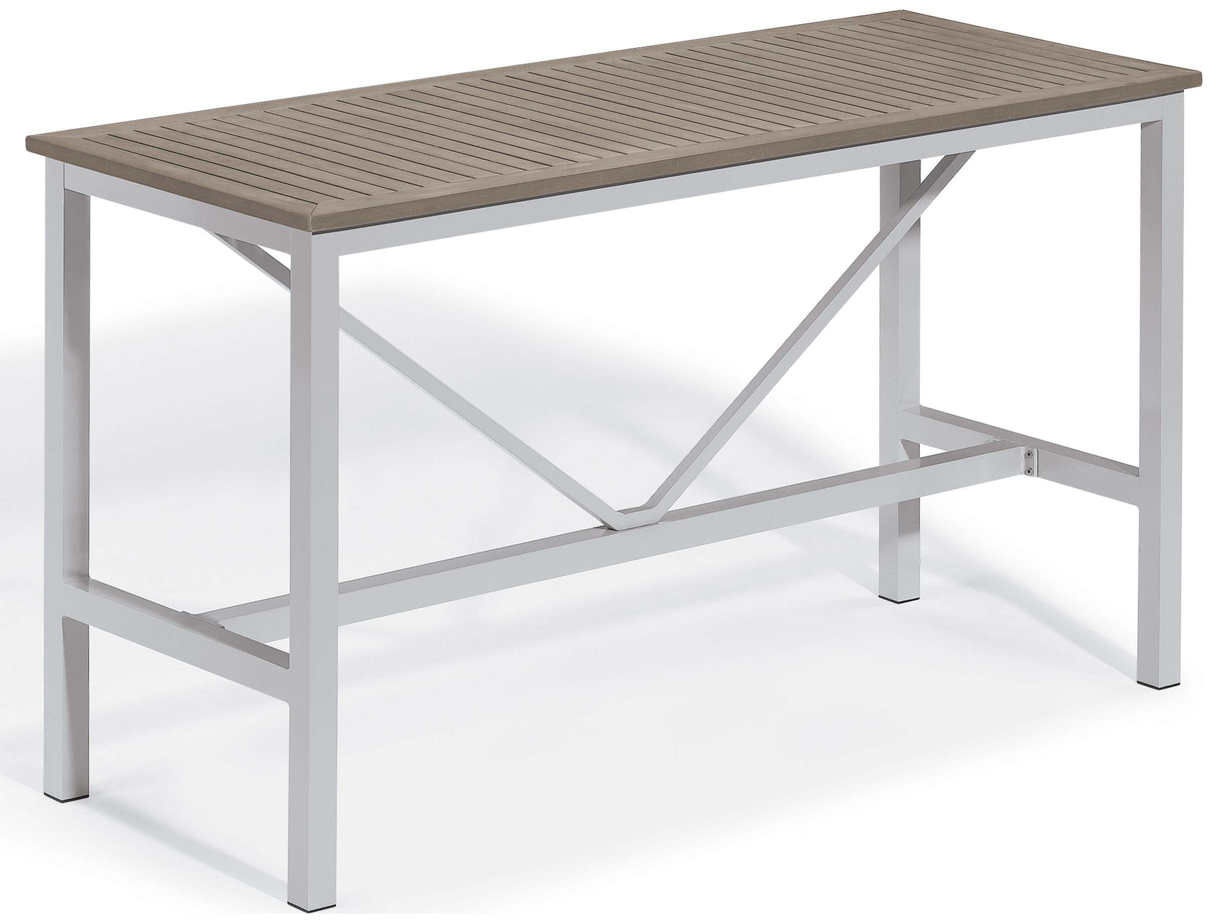Oxford Garden Travira Aluminum Flint Rectangular Tekwood Top Outdoor Patio Bar Table