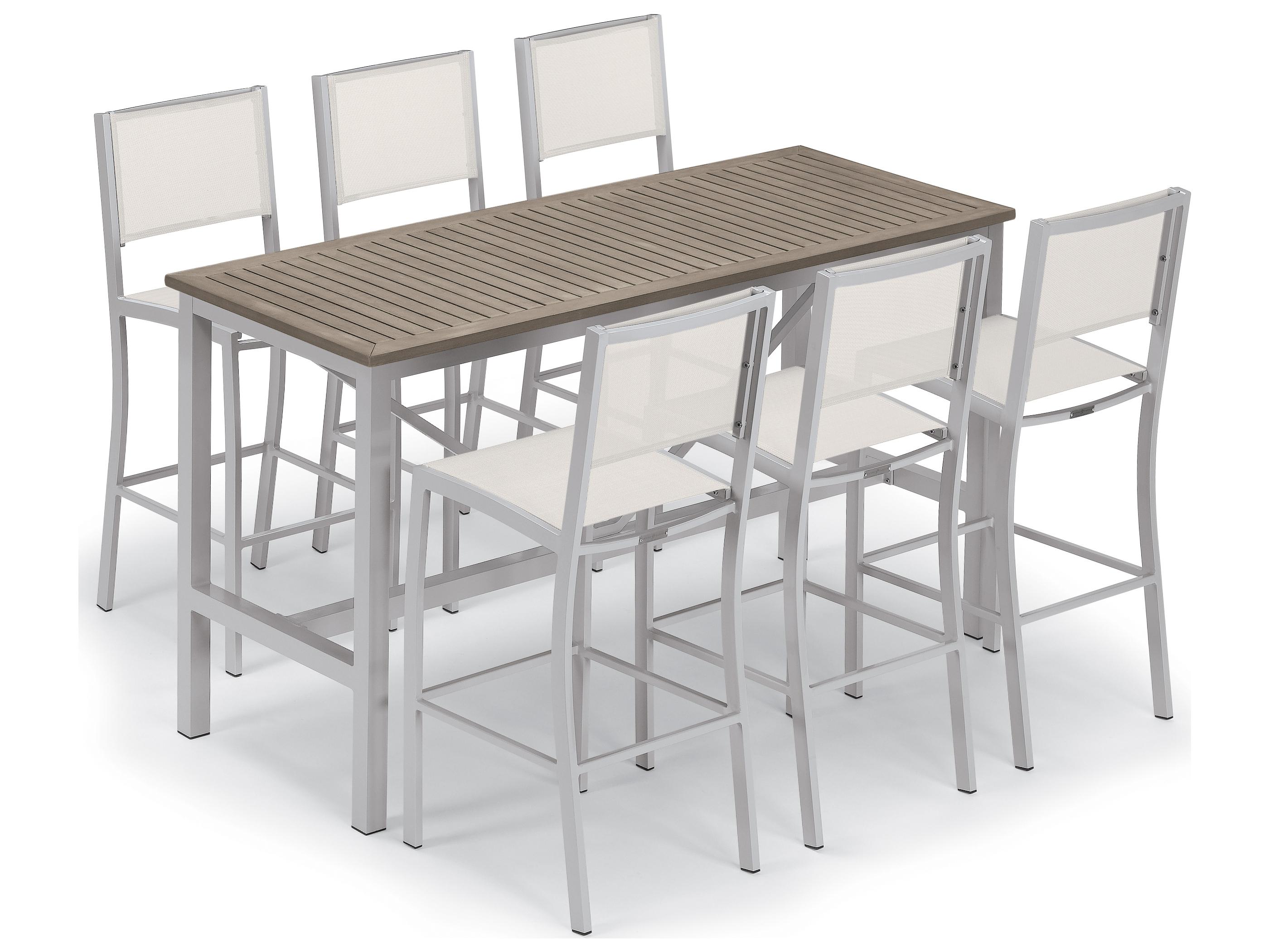 Oxford Garden Travira Aluminum Flint Rectangular Tekwood Top Outdoor Patio Bar Table