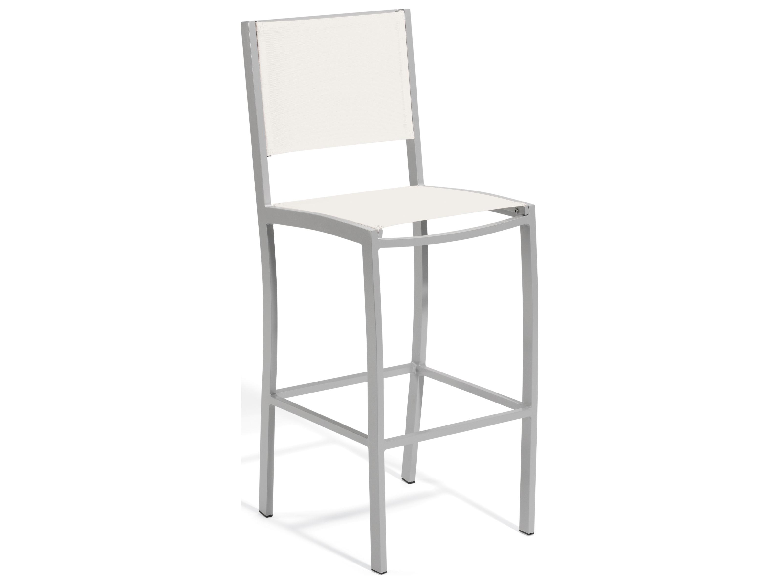 Oxford Garden Travira Aluminum Flint Stackable Patio Bar Chair with Natural Sling