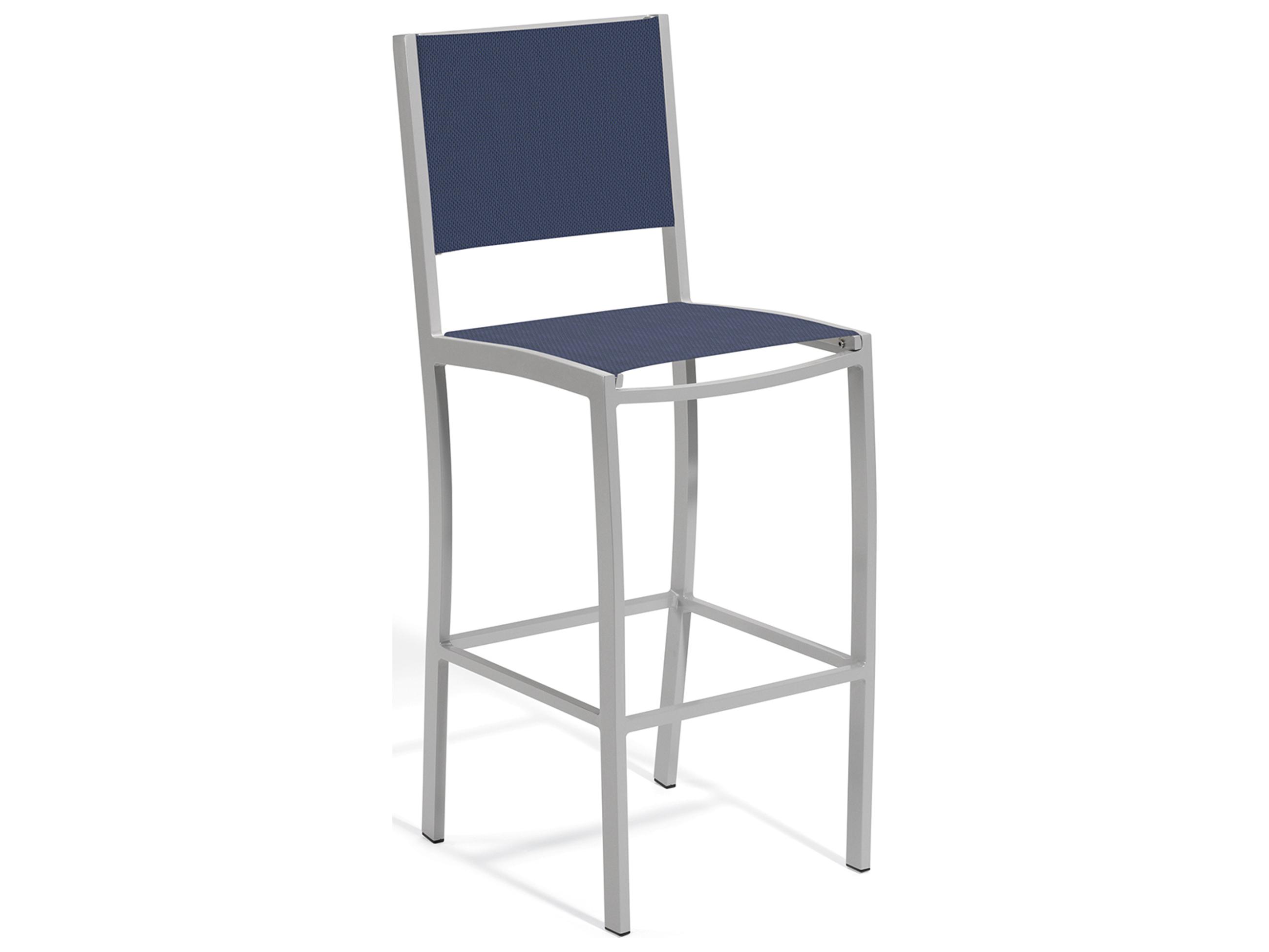 Oxford Garden Travira Aluminum Flint Stackable Outdoor Bar Chair with Ink Pen Sling