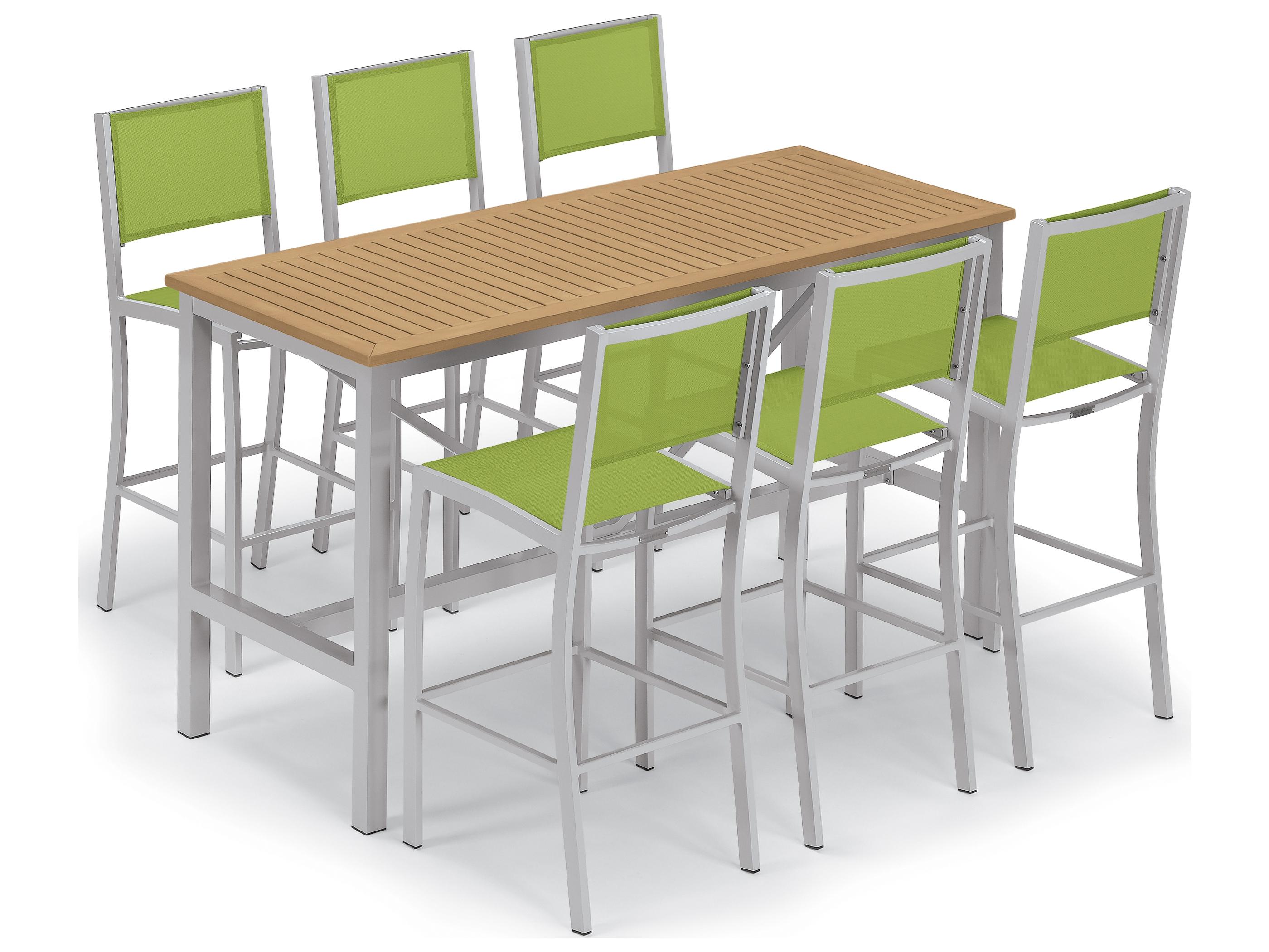 Oxford Garden Travira Aluminum Flint Stackable Outdoor Patio Bar Chair with Go Green Sling