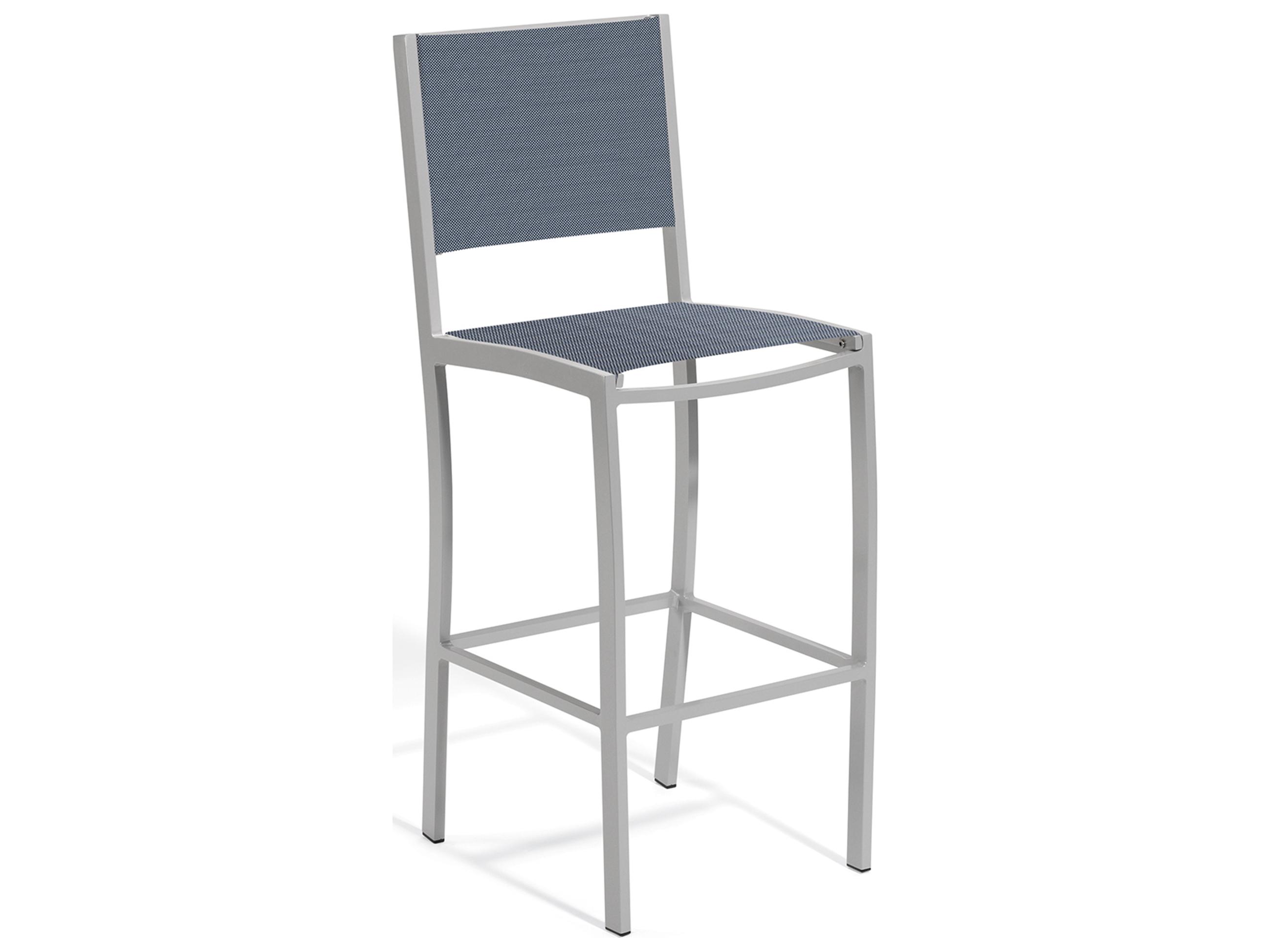 Oxford Garden Travira Aluminum Flint Stackable Outdoor Patio Bar Chair with Titanium Sling
