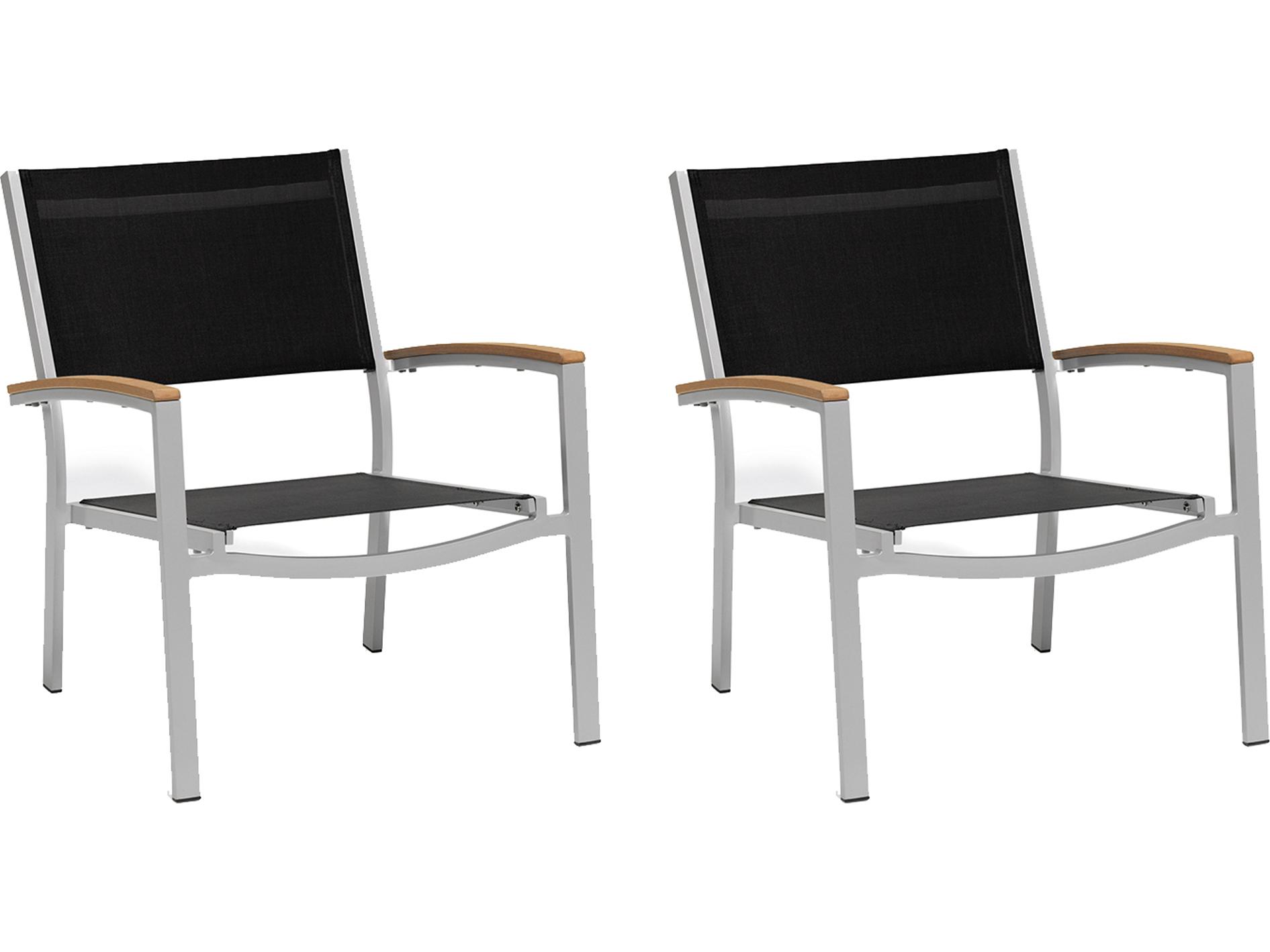 Oxford Garden Travira Aluminum Flint Outdoor Lounge Chair with Black Sling Set of 2