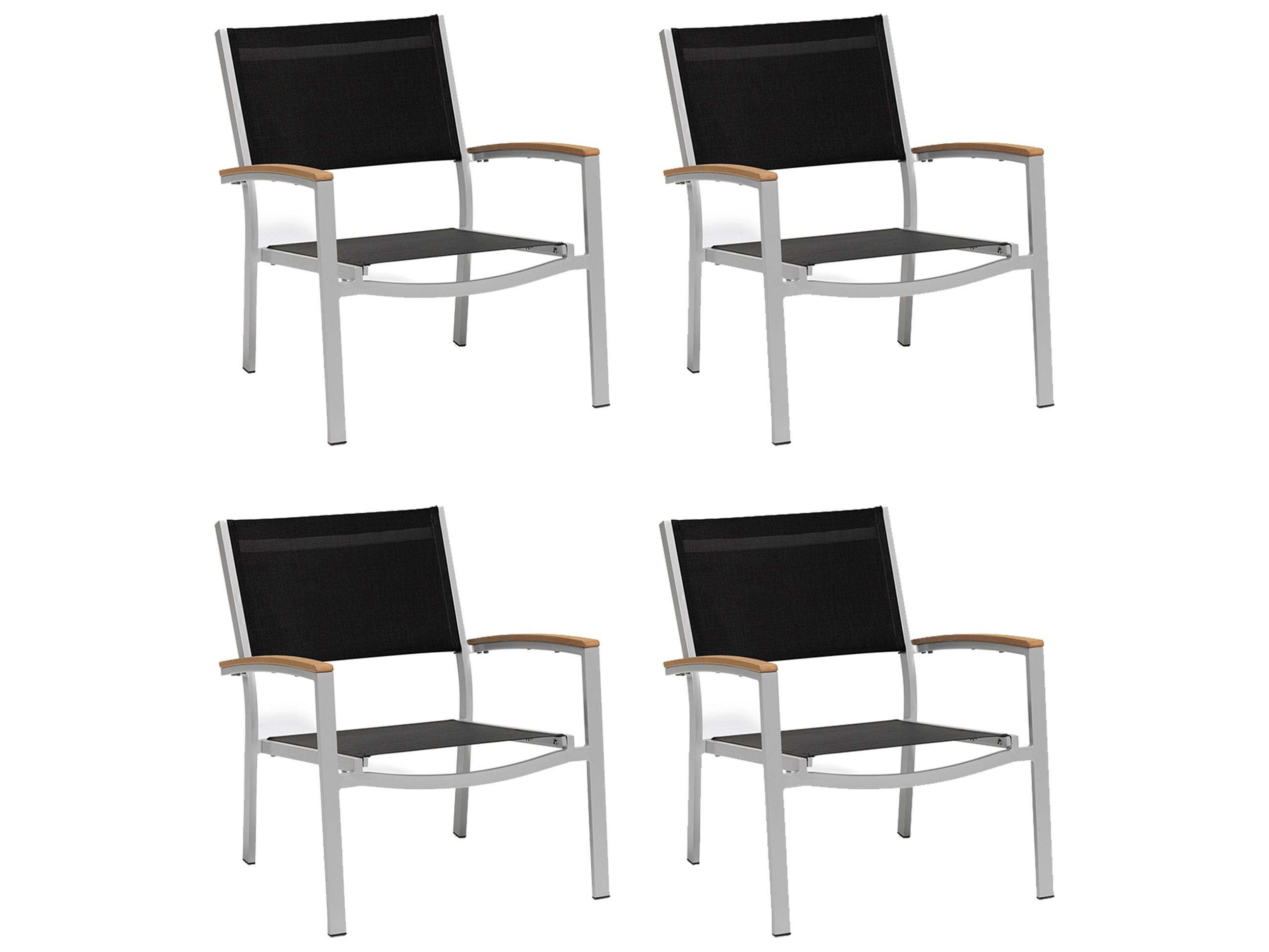 Oxford Garden Travira Aluminum Flint Outdoor Patio Lounge Chair with Black Sling Set of 4